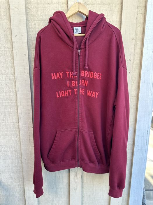 Vetements May The Bridges Burn Zip Up Hoodie Grailed