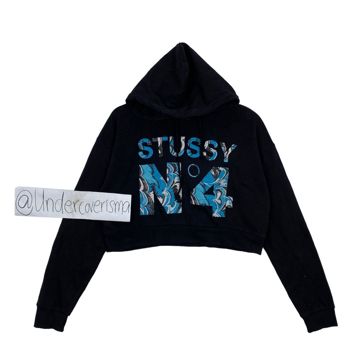 Stussy Vintage 90s STÜSSY N’4 Navy Crop Top Hoodie Size M / US 6-8 / IT 42-44 - 1 Thumbnail