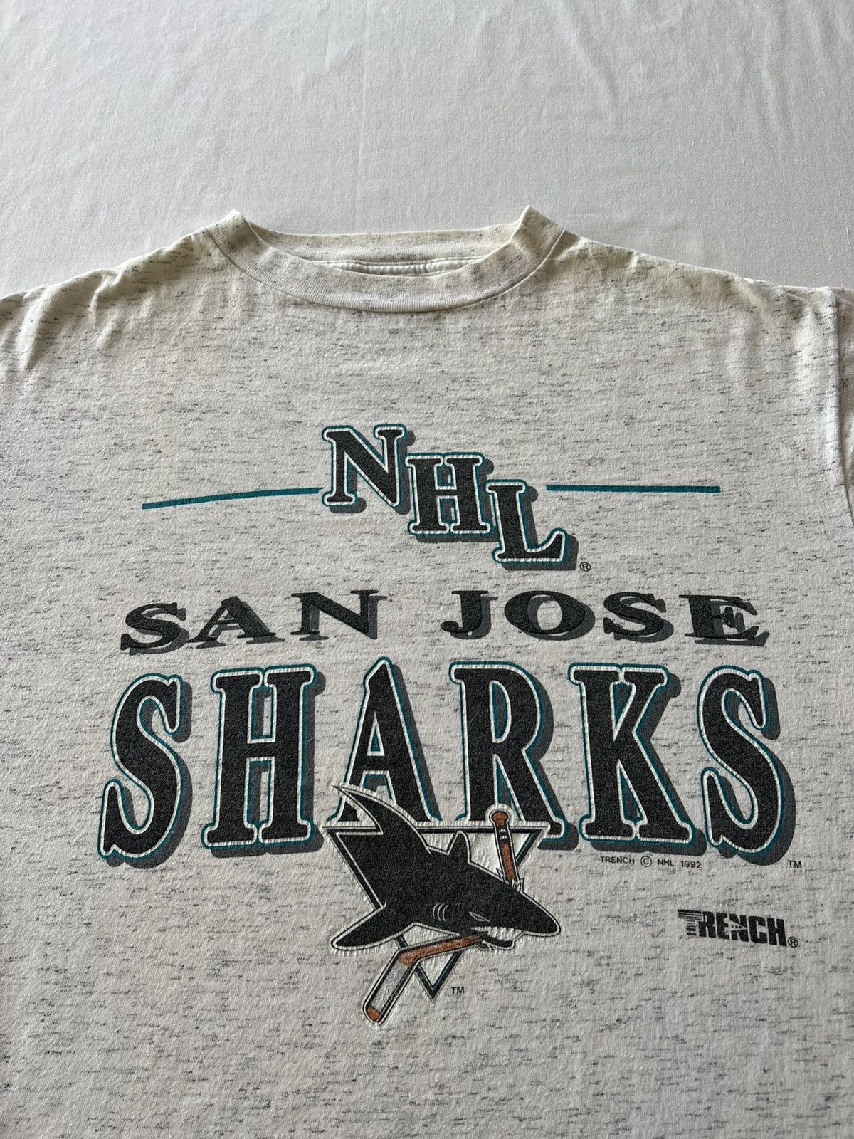 NHL × Vintage Vintage 1992 San Jose Sharks NHL Hockey Gray Tee Size US XL / EU 56 / 4 - 5 Thumbnail