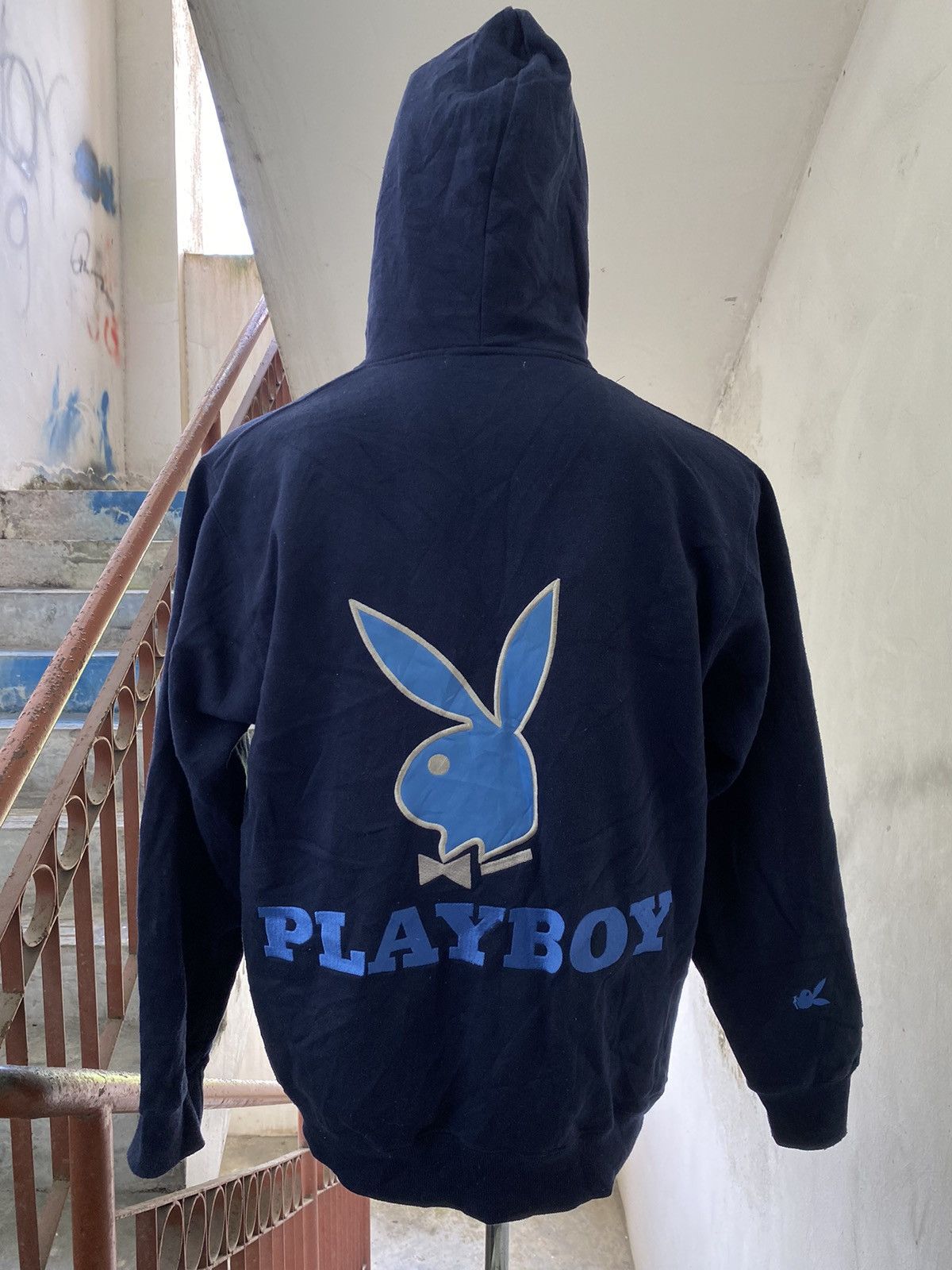 Playboy × Vintage 90s VTG PLAYBOY EMBROIDED BIG LOGO HOODIE Size US L / EU 52-54 / 3 - 1 Thumbnail
