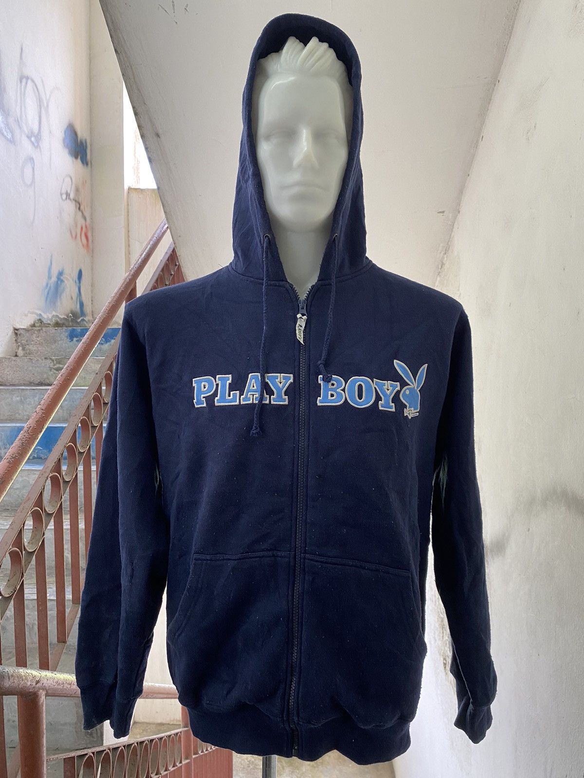 Playboy × Vintage 90s VTG PLAYBOY EMBROIDED BIG LOGO HOODIE Size US L / EU 52-54 / 3 - 2 Thumbnail