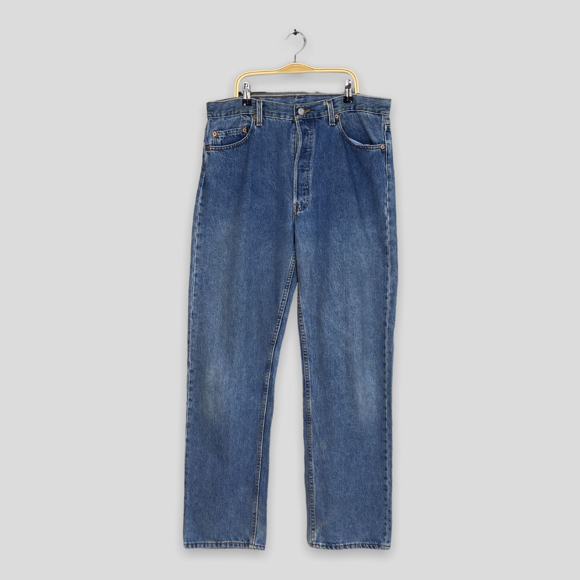 image of Distressed Denim x Levis Size 34X32 Vintage 90's Levi's 501 Faded Blue Lightwash Jeans, Men's