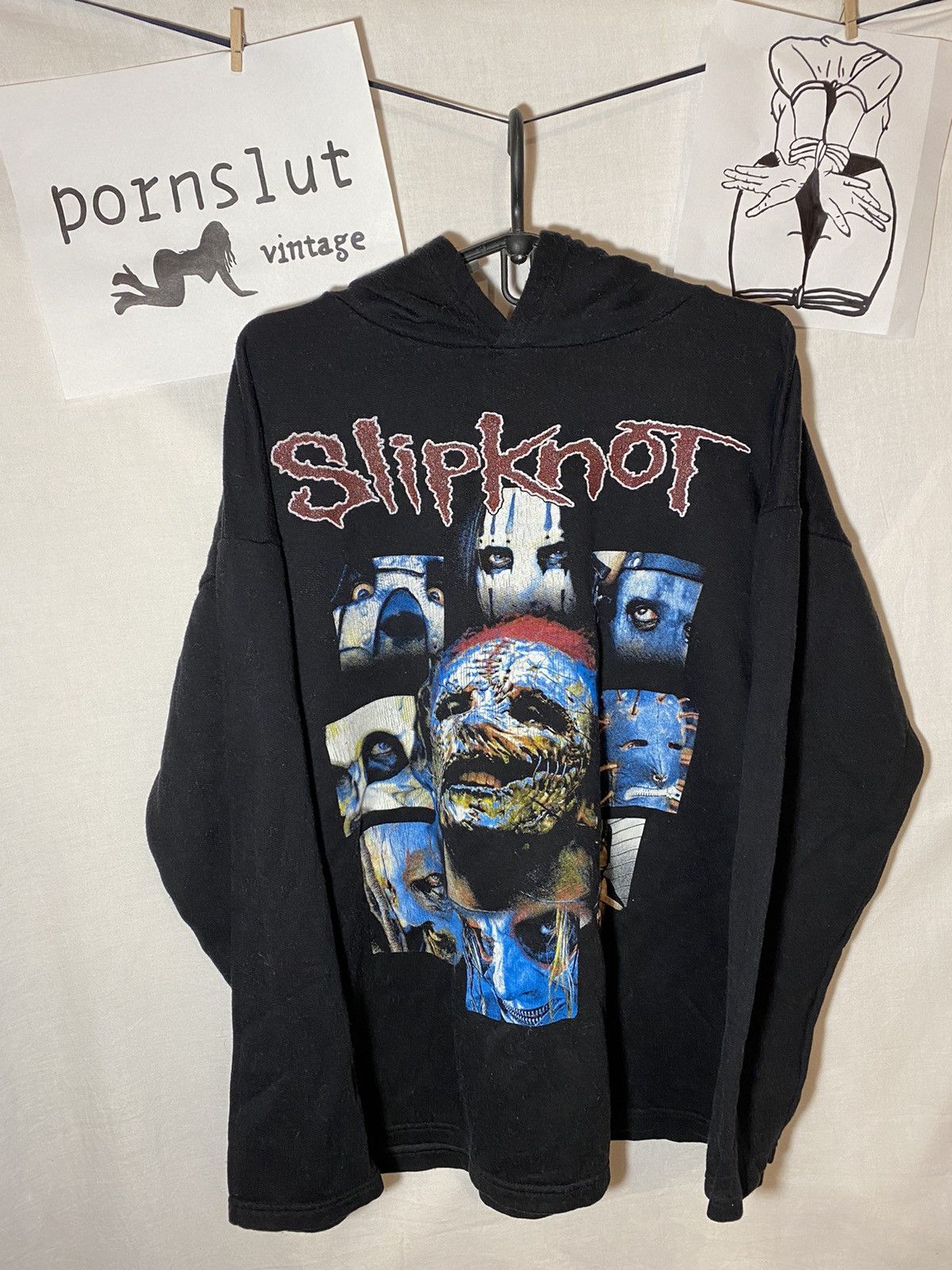 image of Rockers x Slipknot Vintage Hoodie 90's 00S Big Logo in Black, Men's (Size Medium)