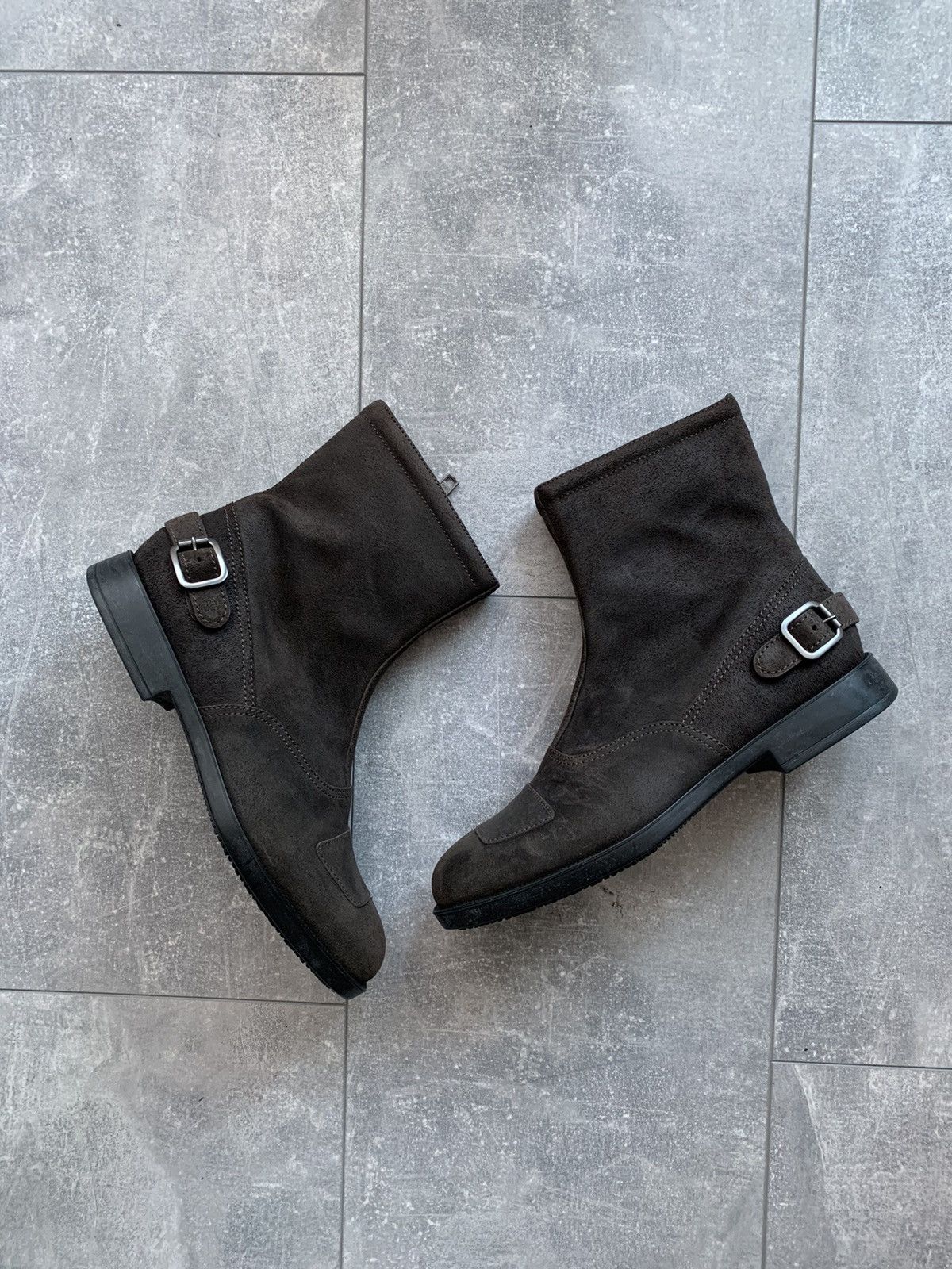 Hogan leather suede biker ankle zip boots