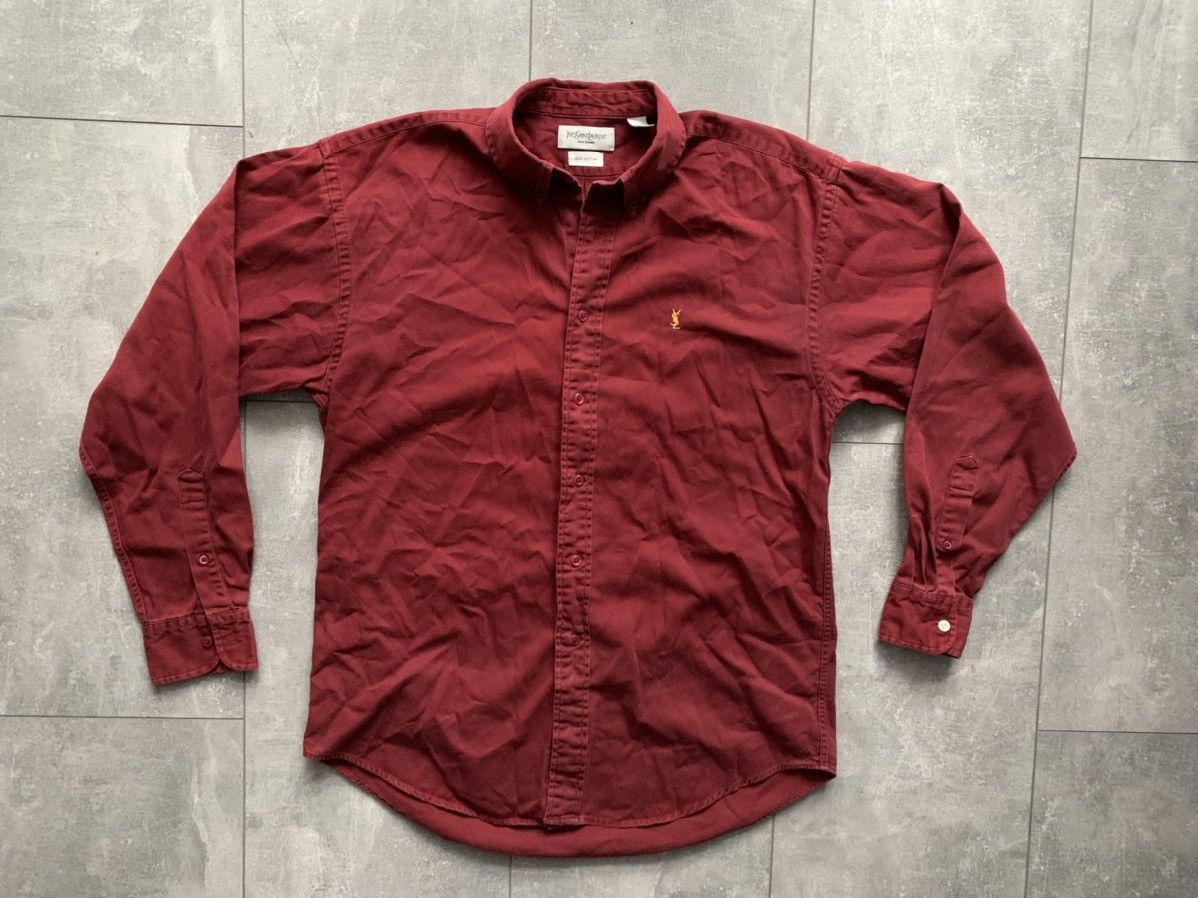 Yves Saint Laurent Yves Saint Laurent red cotton logo shirt Size US M / EU 48-50 / 2 - 2 Thumbnail