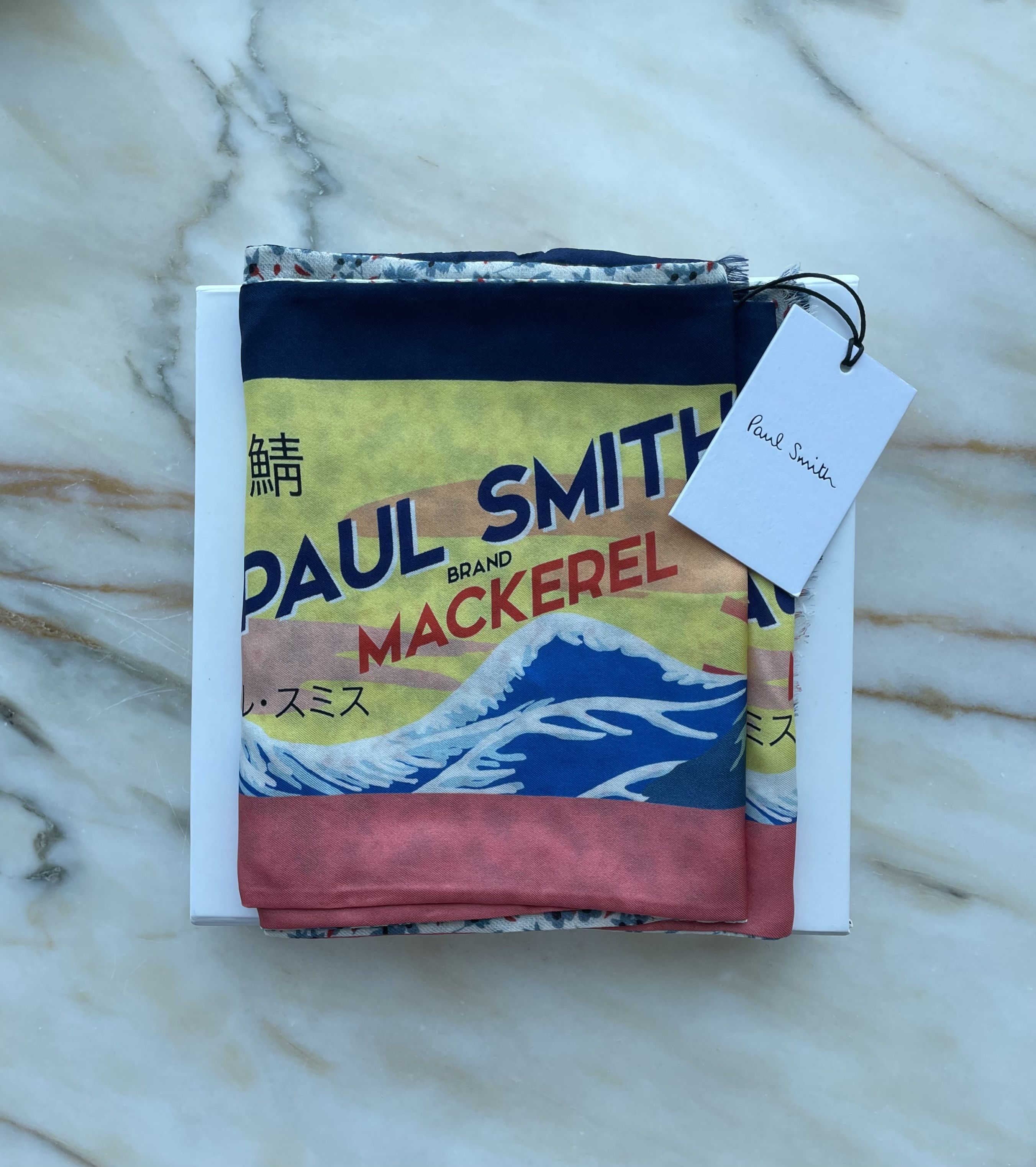 [Brand new] Paul Smith Mackerel Print Silk/Wool Scarf