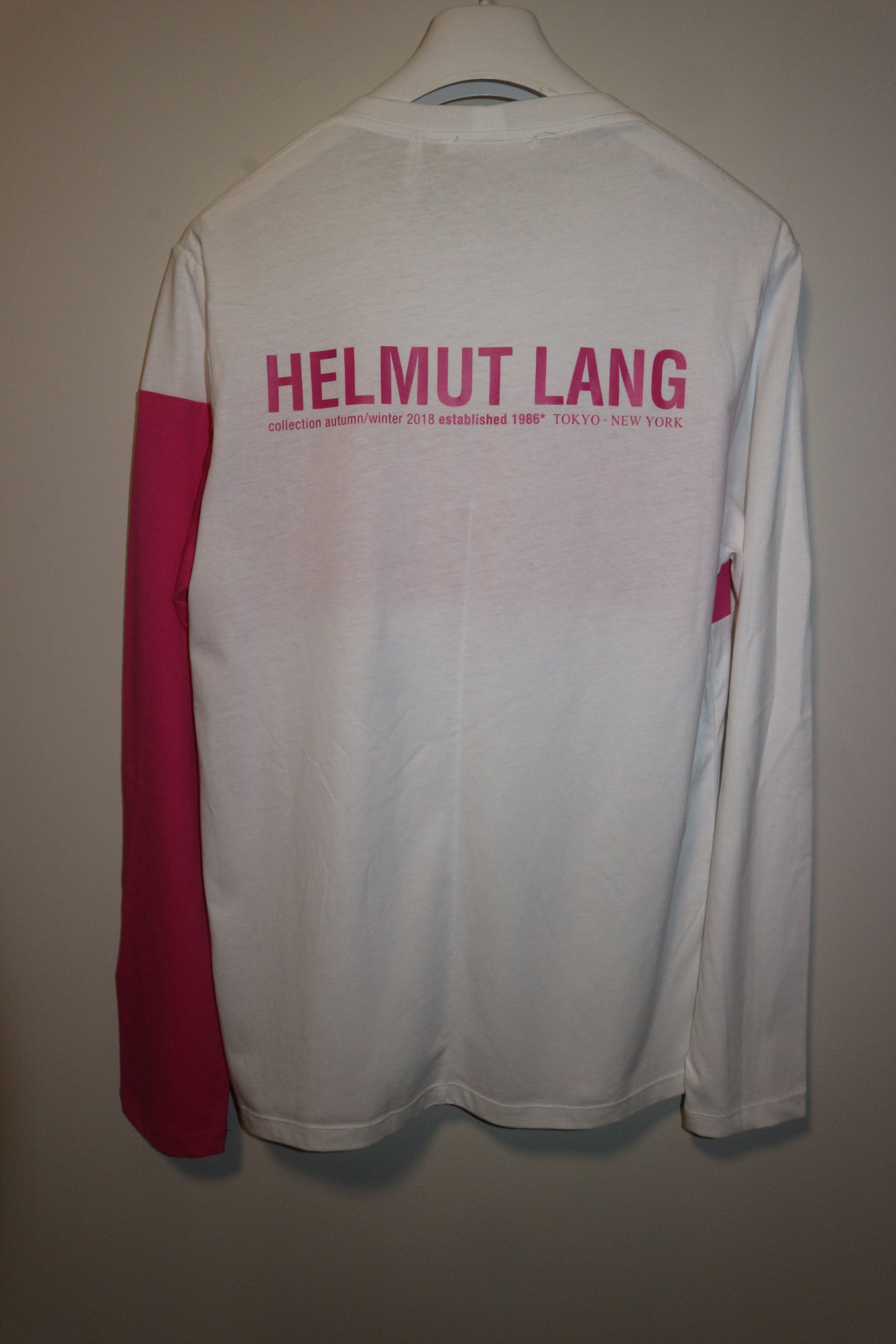 image of Helmut Lang Logo Print Longsleeve T-Shirt in White/Pink, Men's (Size Small)