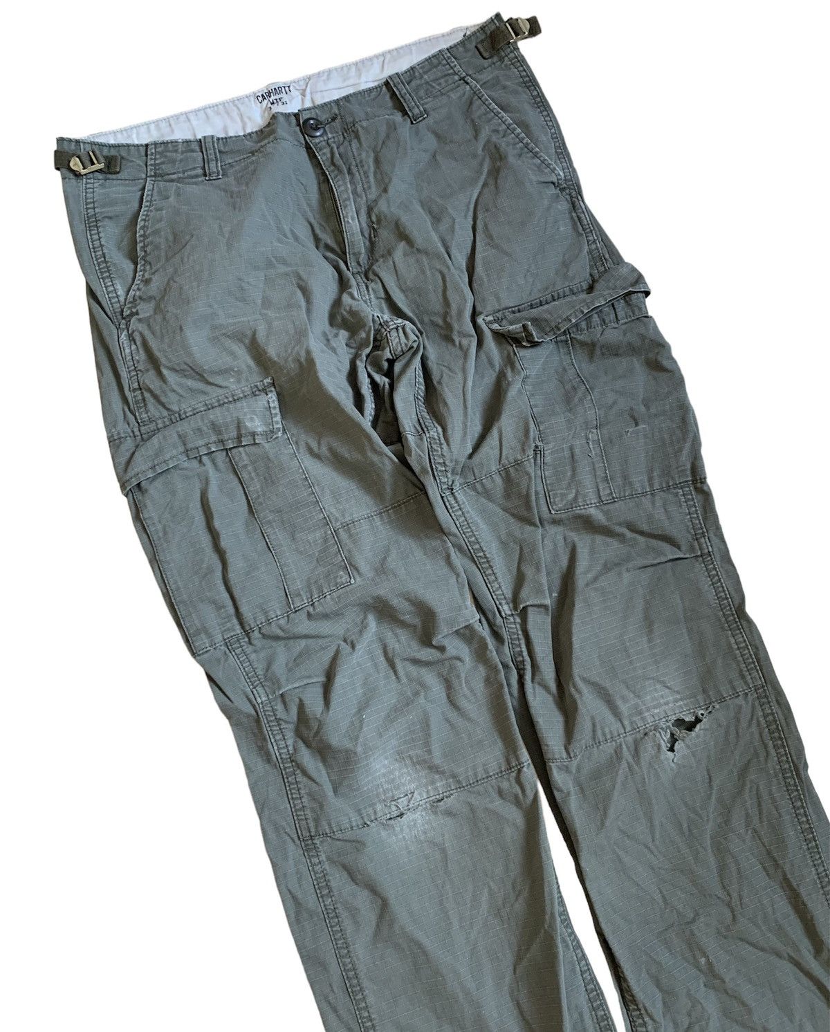 Carhartt Carhartt Wip Distressed khaki cargo aviation pants logo Size US 31 - 6 Thumbnail
