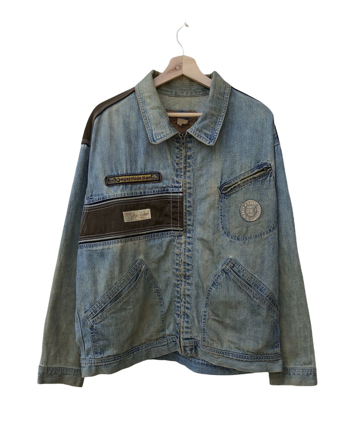 🔥VTG Chevignon Western Made Pacth Distressed Denim Jacket