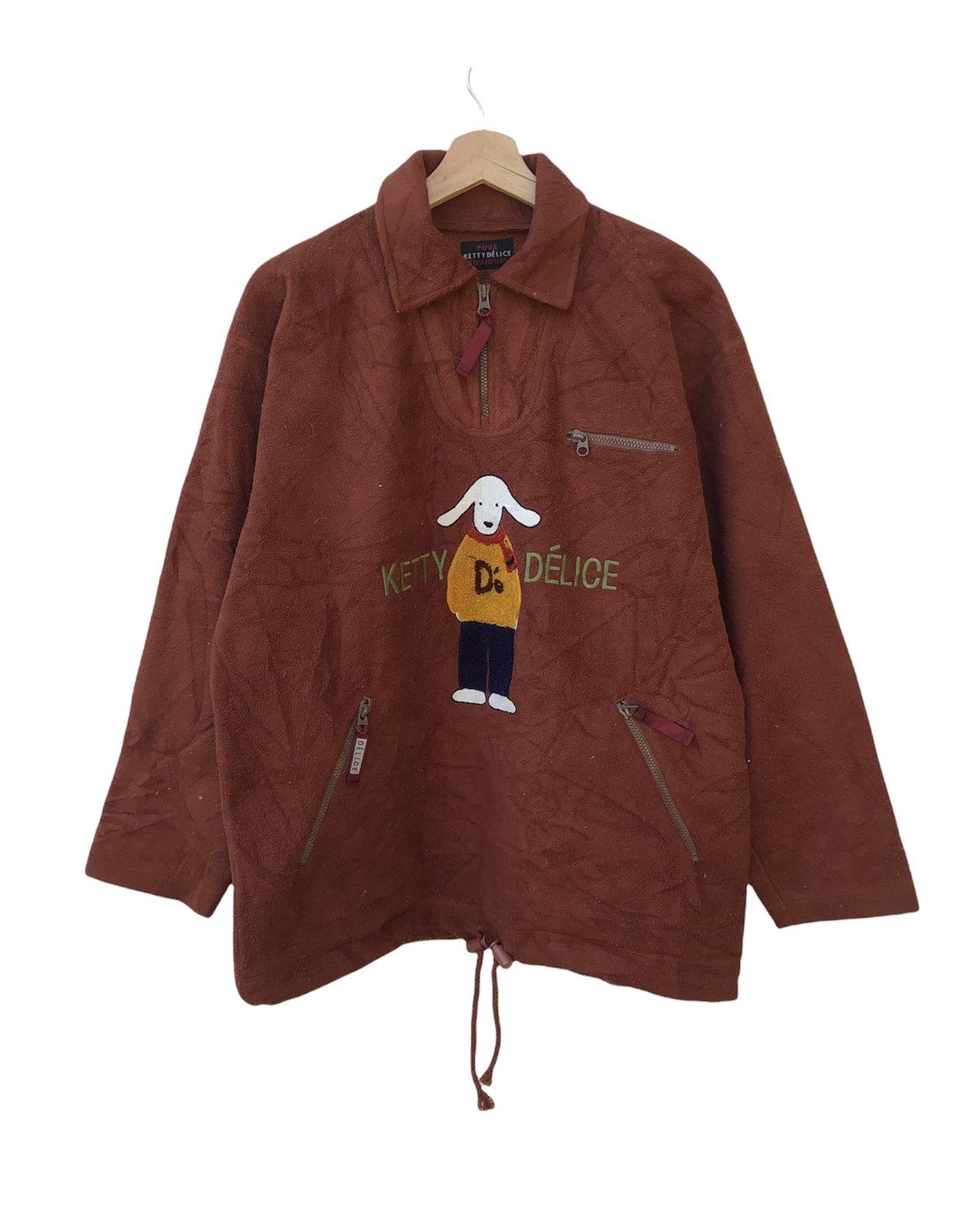 image of Vintage Offer Pour Delice Fleece Embroidered Logo Jacket in Brown, Men's (Size Large)