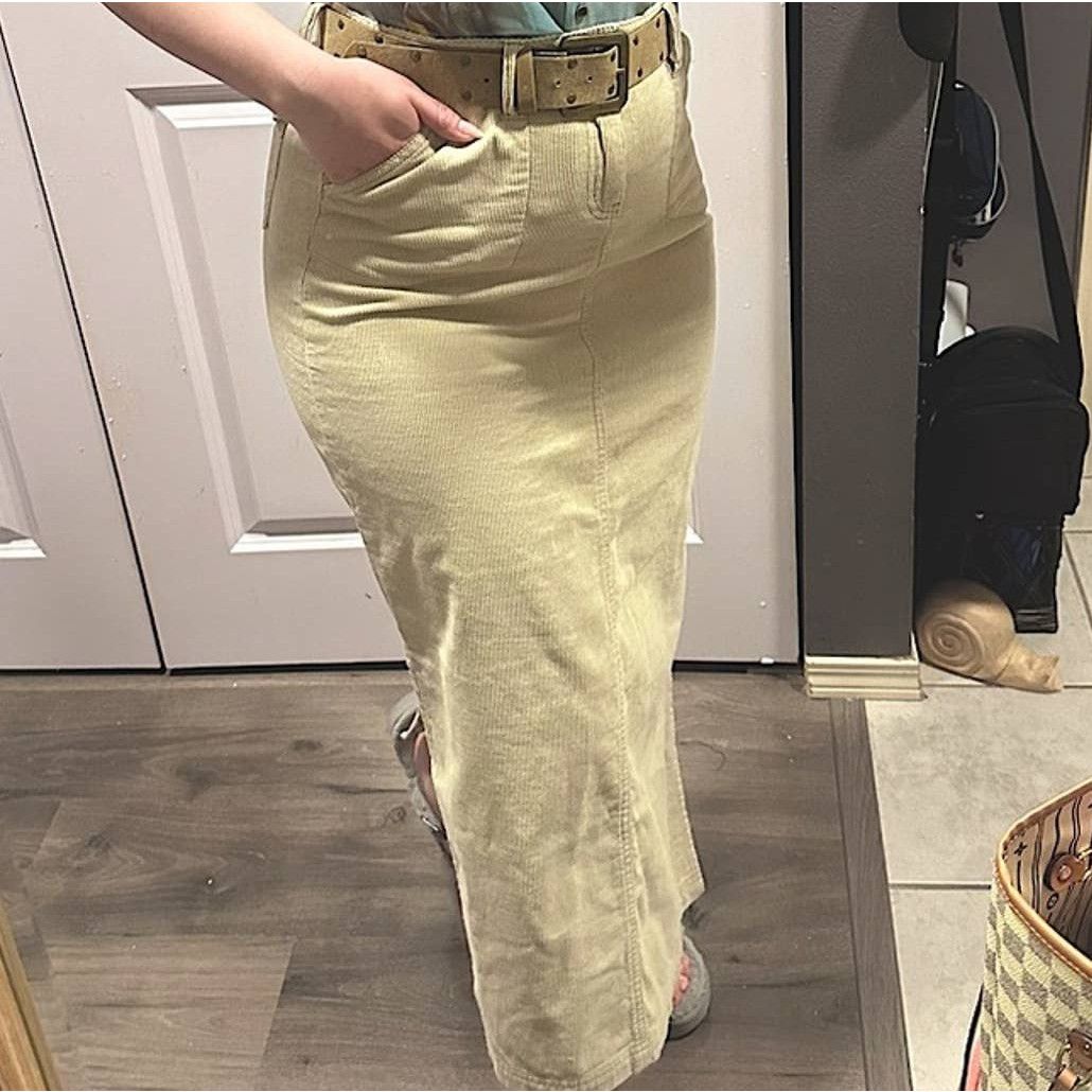 Y2K Brown Corduroy Maxi Skirt (S)