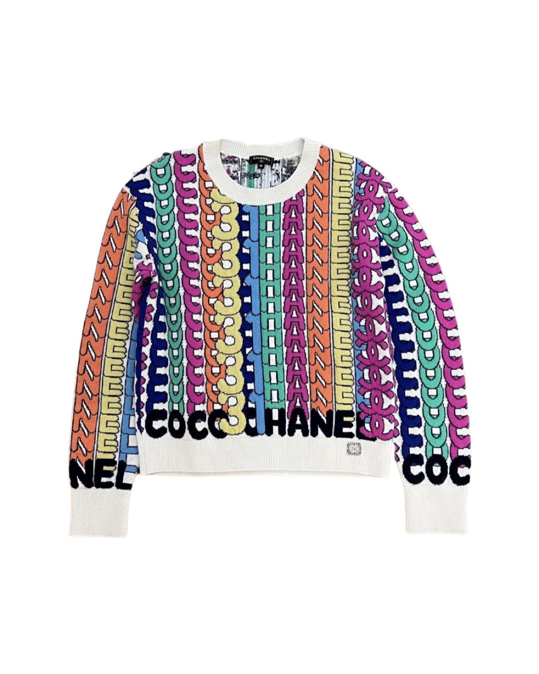 image of Chanel Rainbow Logo Cashmere Sweater in White, Women's (Size XS)