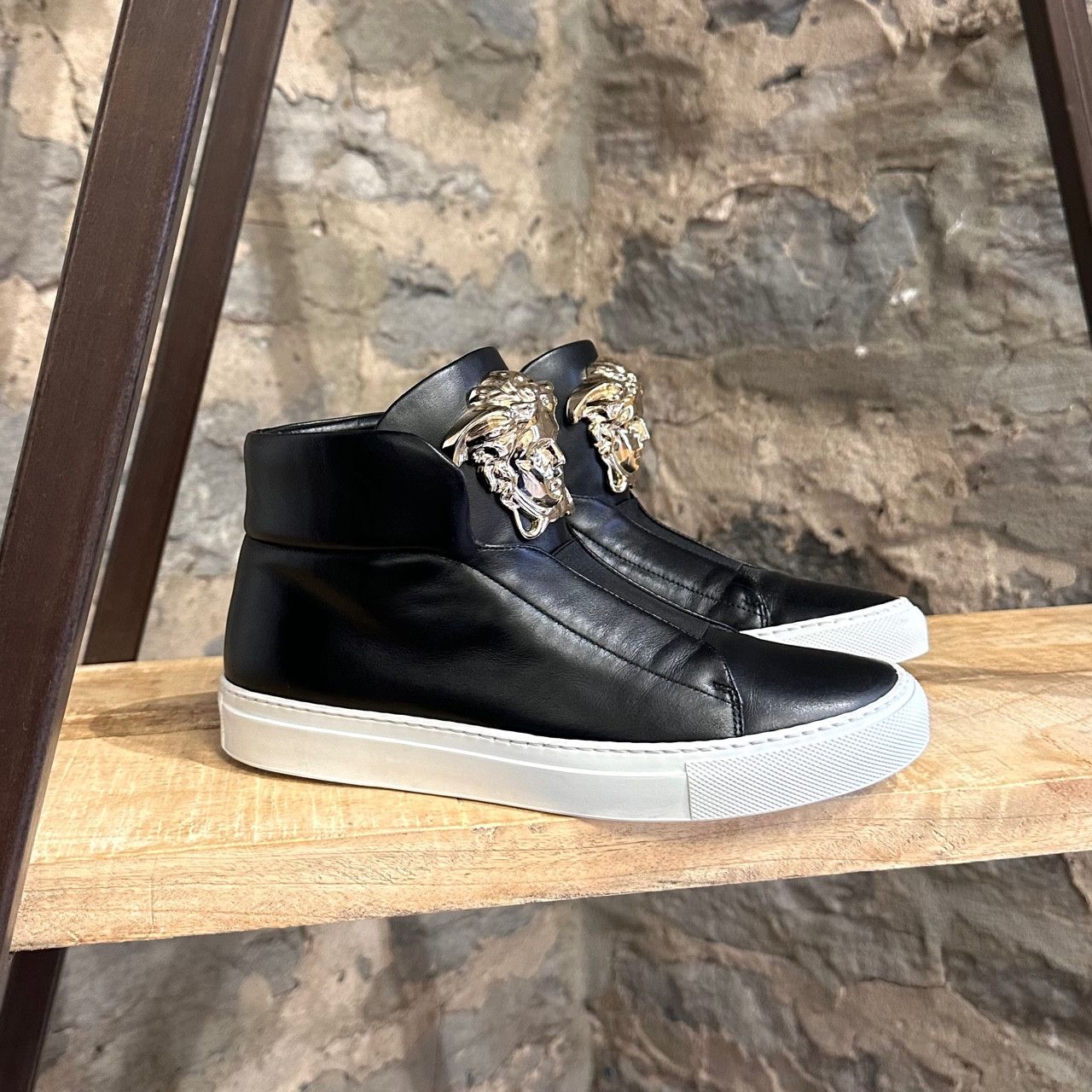 Versace Versace Black Leather Palazzo Medusa High top Sneakers Grailed