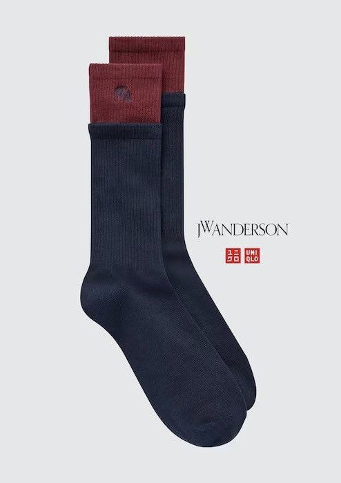 JW Anderson × Uniqlo Navy Burgundy Layered Socks Dress Crew Cotton Logo Ribbed Size ONE SIZE - 1 Thumbnail