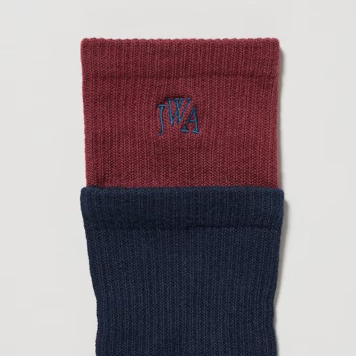JW Anderson × Uniqlo Navy Burgundy Layered Socks Dress Crew Cotton Logo Ribbed Size ONE SIZE - 2 Thumbnail