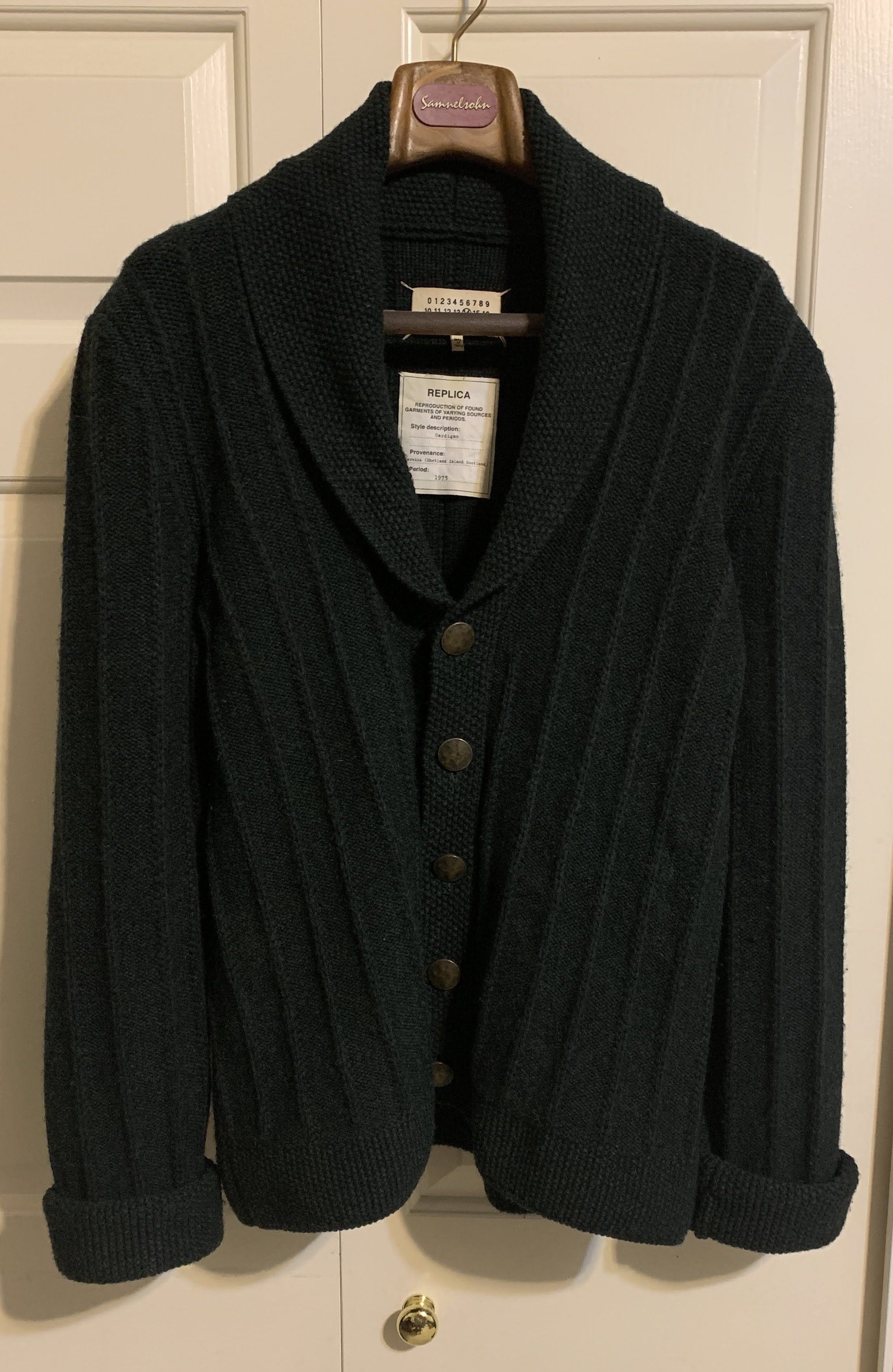 Maison Margiela Forest Green Wool Shawl Collar Cardigan Size US L / EU 52-54 / 3 - 1 Thumbnail