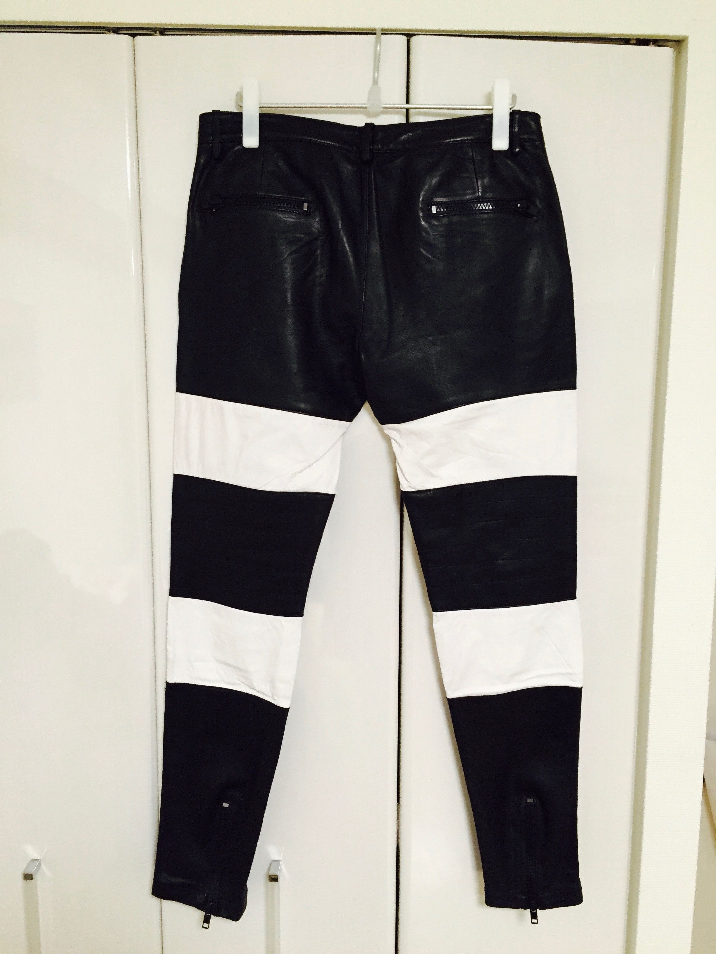 Pyer Moss COLOURBLOCK TWO TONE LAMBSKIN LEATHER MOTORCYCLE BIKER PANTS Size US 33 - 4 Thumbnail
