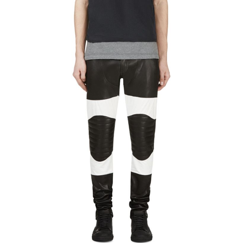 Pyer Moss COLOURBLOCK TWO TONE LAMBSKIN LEATHER MOTORCYCLE BIKER PANTS Size US 33 - 1 Thumbnail