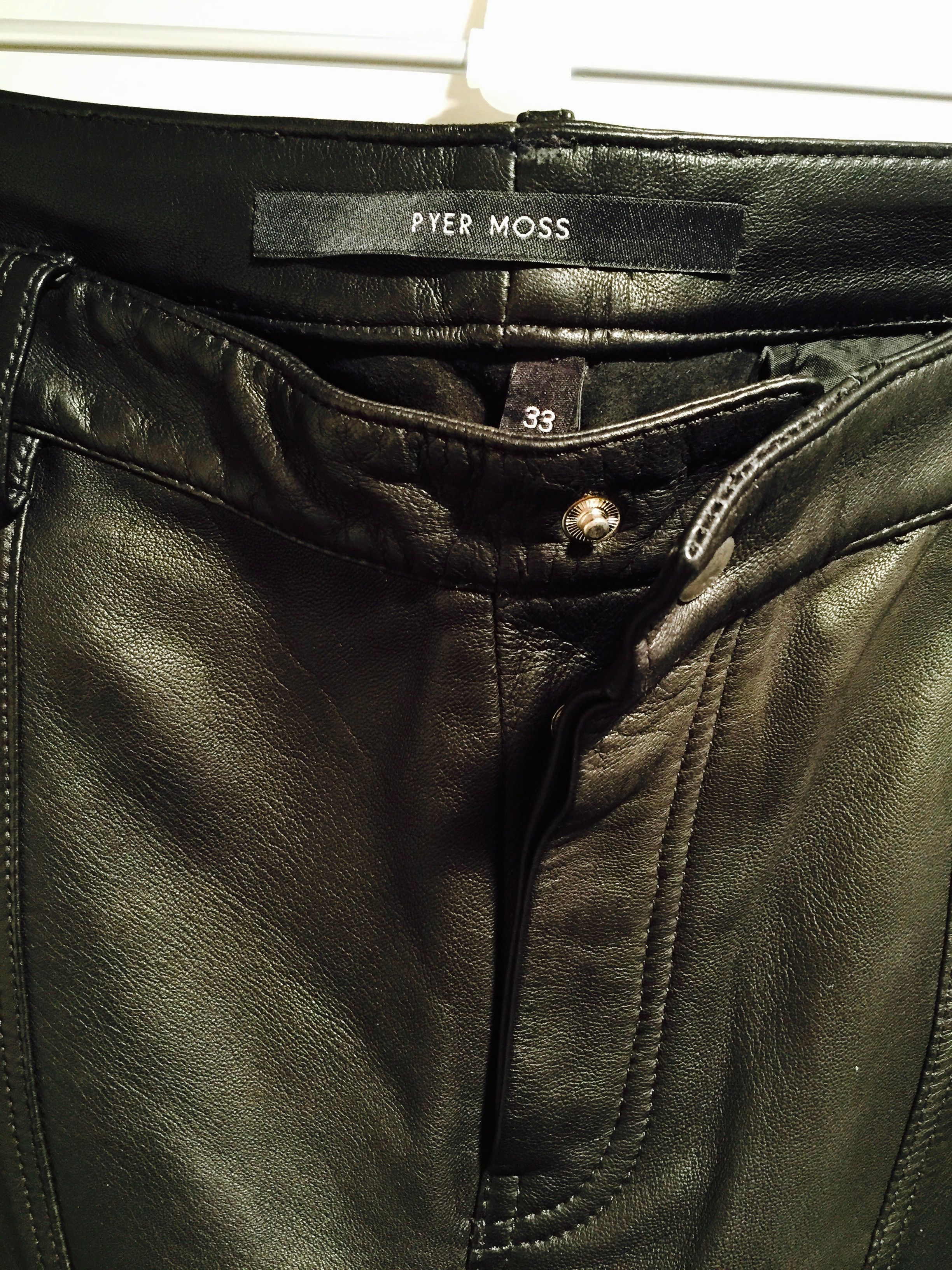 Pyer Moss COLOURBLOCK TWO TONE LAMBSKIN LEATHER MOTORCYCLE BIKER PANTS Size US 33 - 6 Thumbnail