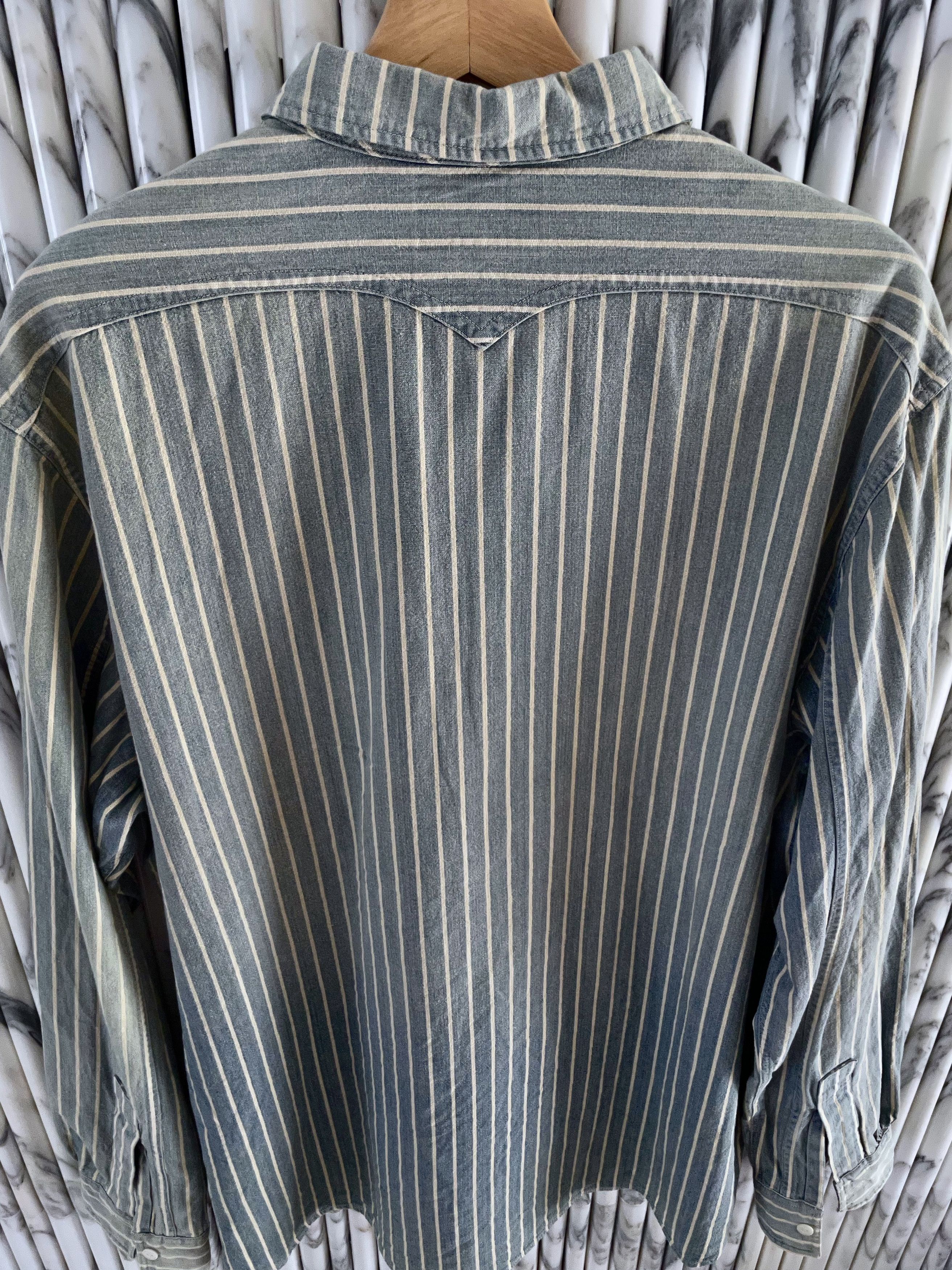 RRL Ralph Lauren VINTAGE FADED COTTON OFF WHITE STRIPES OVERSHIRT Size US XL / EU 56 / 4 - 7 Thumbnail