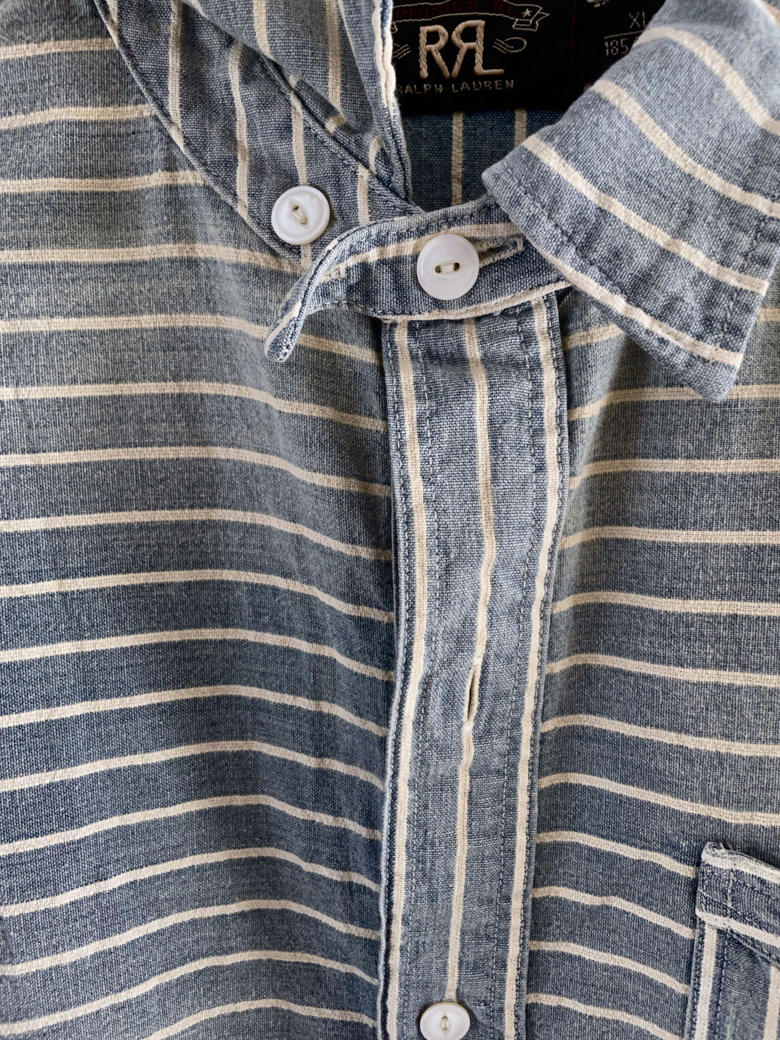 RRL Ralph Lauren VINTAGE FADED COTTON OFF WHITE STRIPES OVERSHIRT Size US XL / EU 56 / 4 - 4 Thumbnail