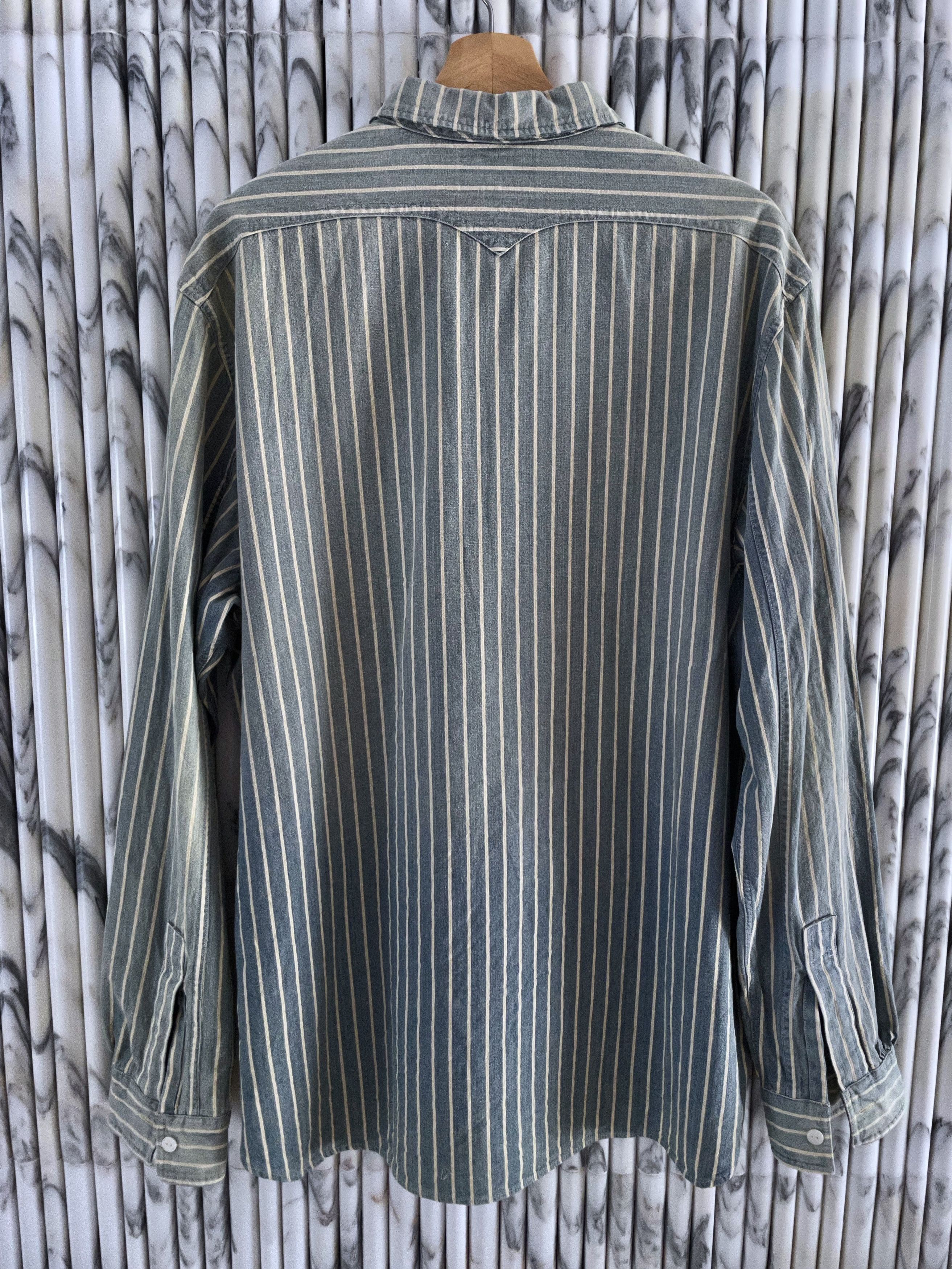 RRL Ralph Lauren VINTAGE FADED COTTON OFF WHITE STRIPES OVERSHIRT Size US XL / EU 56 / 4 - 6 Thumbnail