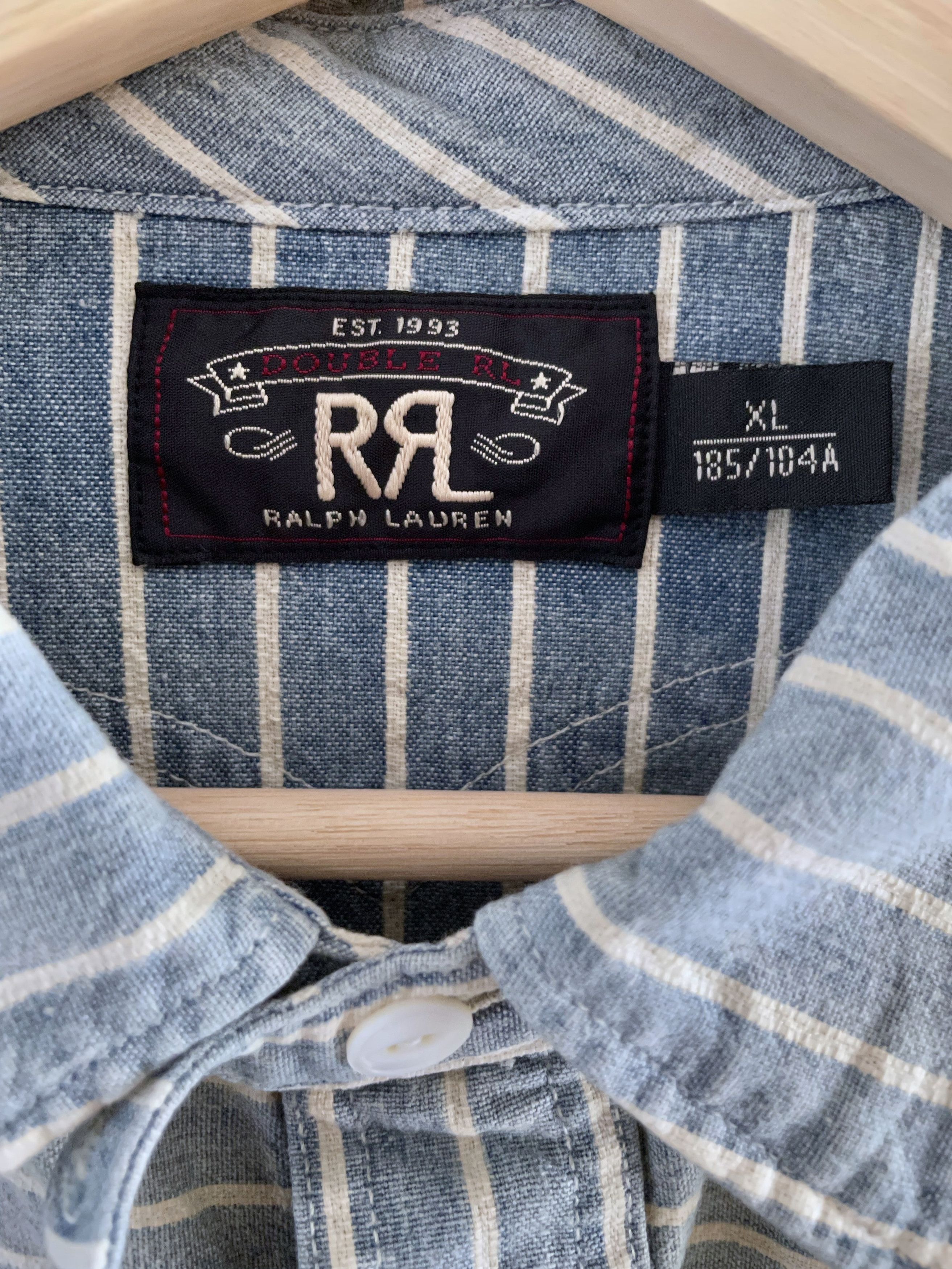 RRL Ralph Lauren VINTAGE FADED COTTON OFF WHITE STRIPES OVERSHIRT Size US XL / EU 56 / 4 - 5 Thumbnail