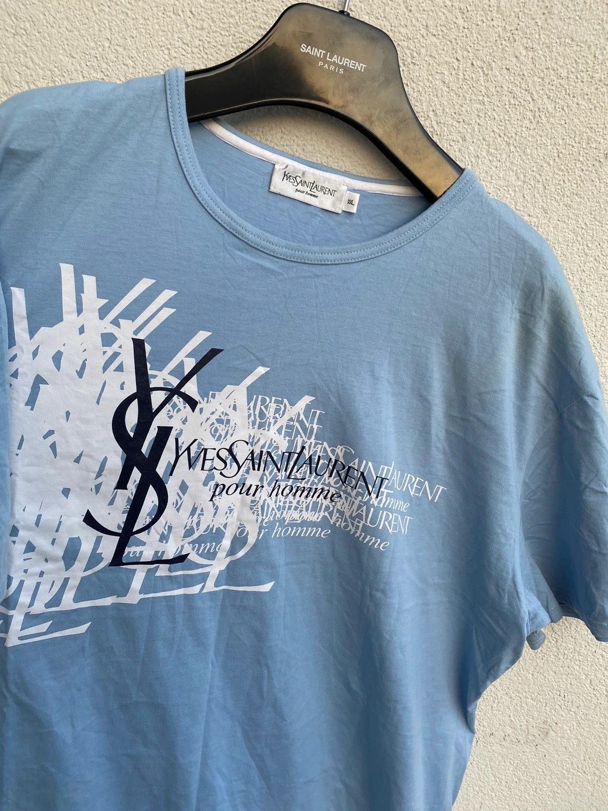 Yves Saint Laurent Blue YSL T-shirt Big Logo Size US XL / EU 56 / 4 - 2 Thumbnail