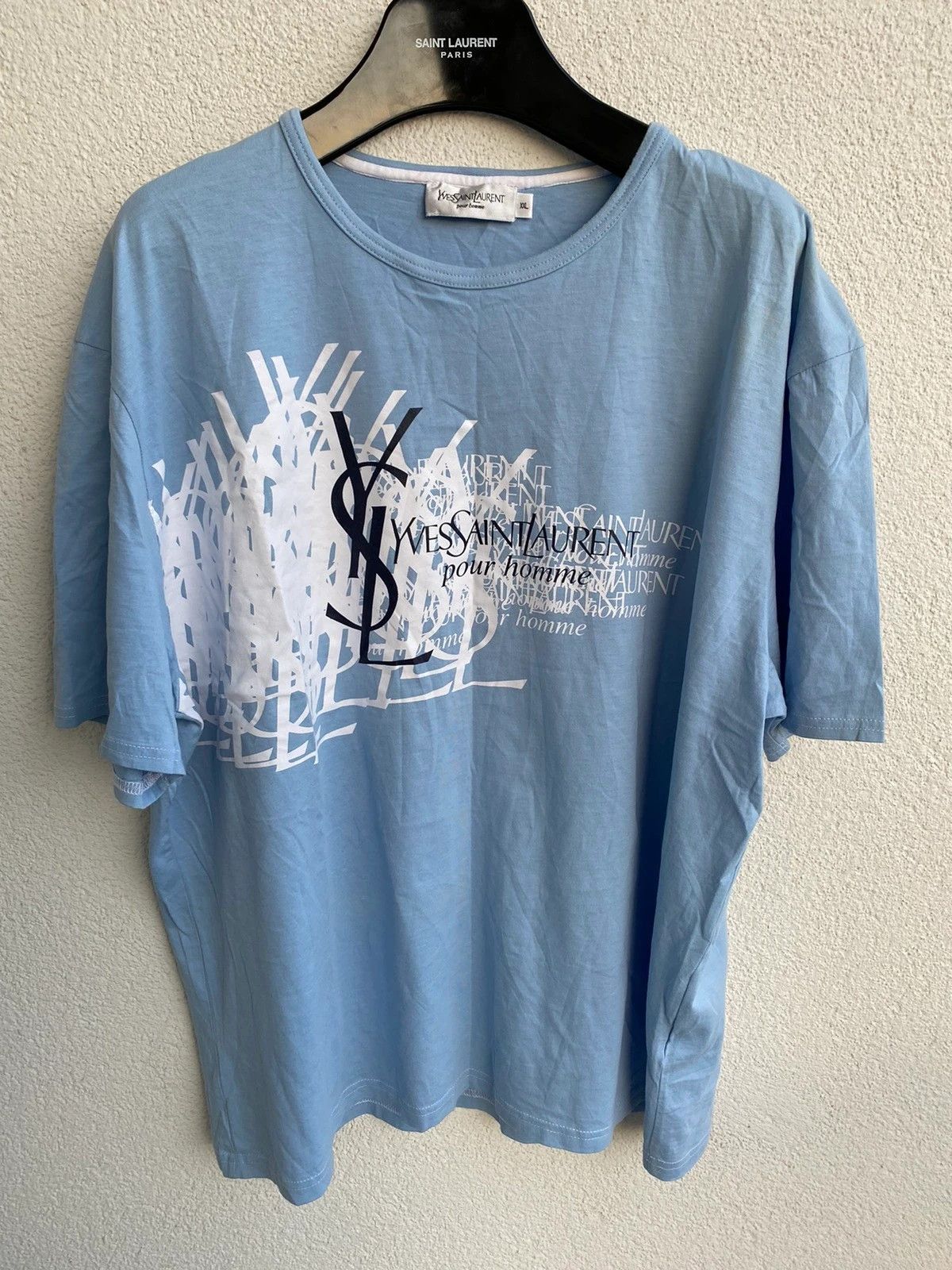 Yves Saint Laurent Blue YSL T-shirt Big Logo Size US XL / EU 56 / 4 - 1 Thumbnail