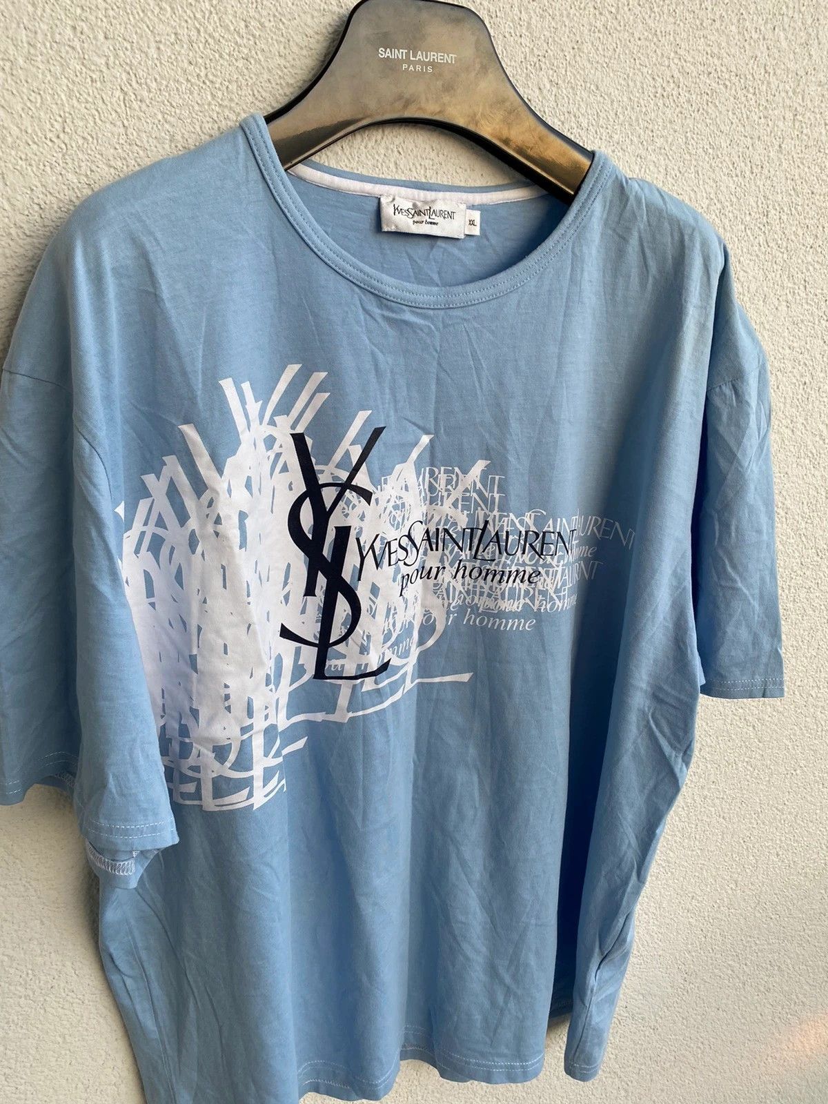 Yves Saint Laurent Blue YSL T-shirt Big Logo Size US XL / EU 56 / 4 - 10 Thumbnail