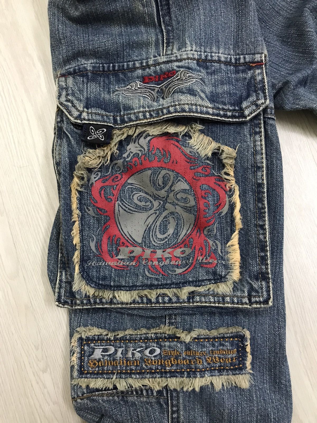 If Six Was Nine × Japanese Brand × Vintage Vintage Piko Japan Cargo Pants Hawaiian Denim Size US 36 / EU 52 - 7 Thumbnail