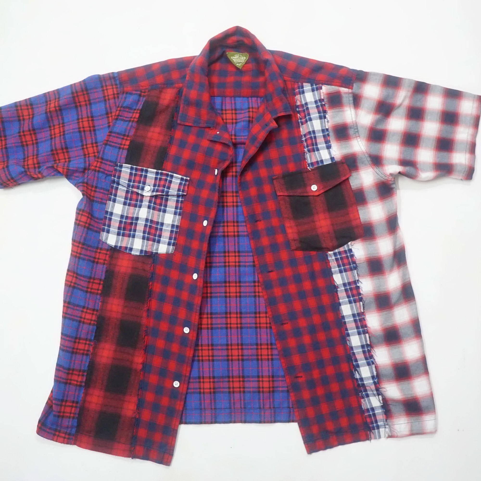 image of Unstudied Tartan Plaid Patchwork Flannel Shirt, Men's (Size XL)