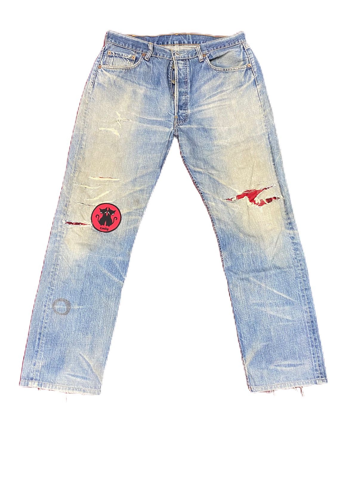 image of Distressed Denim x Junya Watanabe Vintage Levis 501 Distress Emily Patch in Blue, Men's (Size 34)