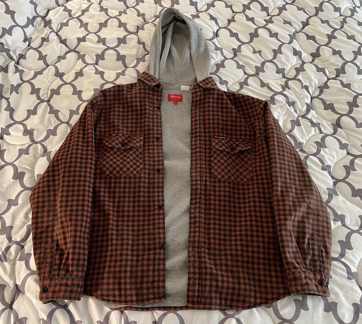 Supreme Supreme Houndstooth Flannel Hooded Shirt - Red | Grailed