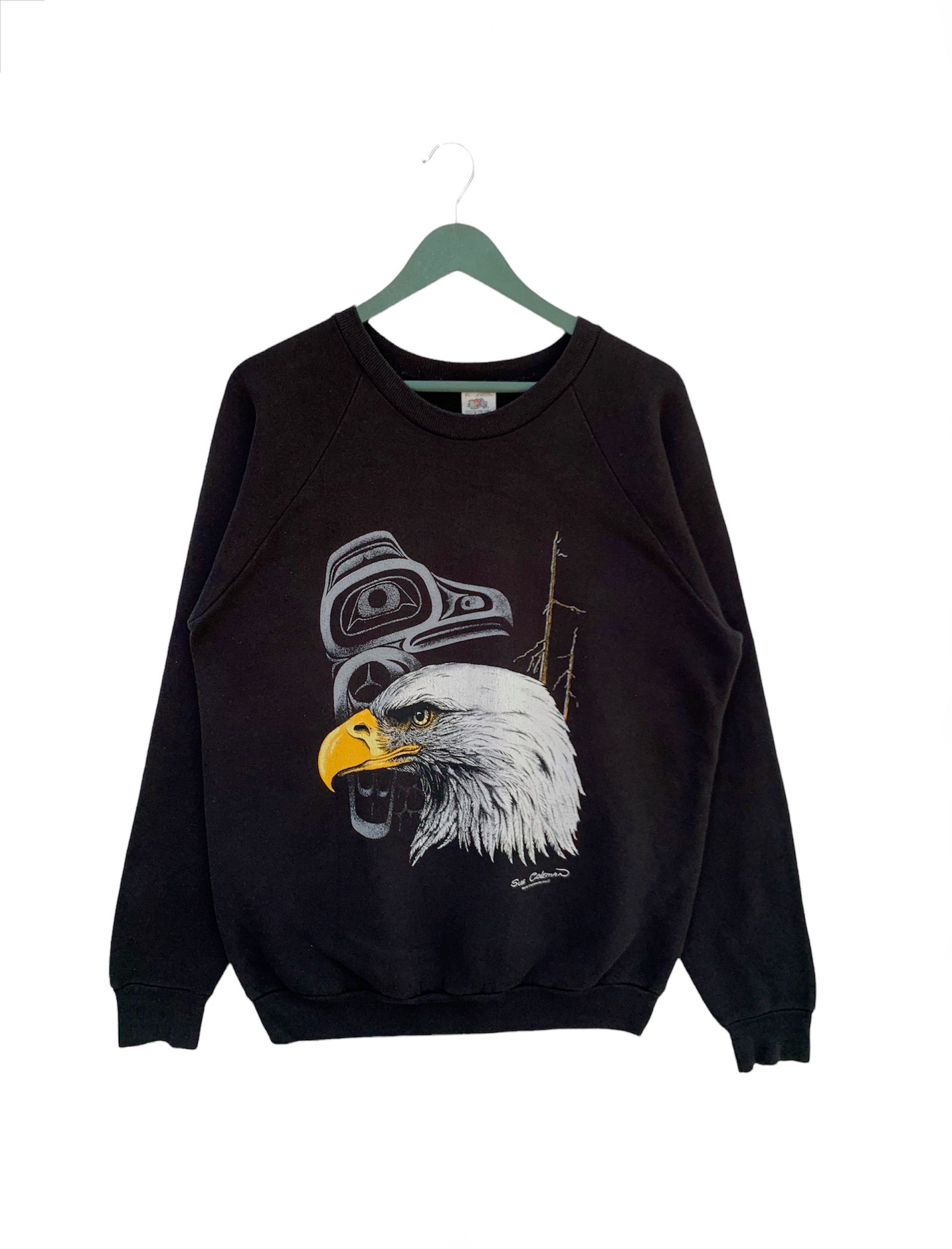 image of Fruit Of The Loom x Habitat Vintage 90's Sue Coleman Eagles Paiting Sweatshirts in Black (Size XL)