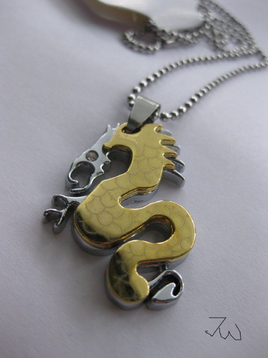 Jewelry Golden Dragon Stainless Steel Necklace Size ONE SIZE - 1 Preview