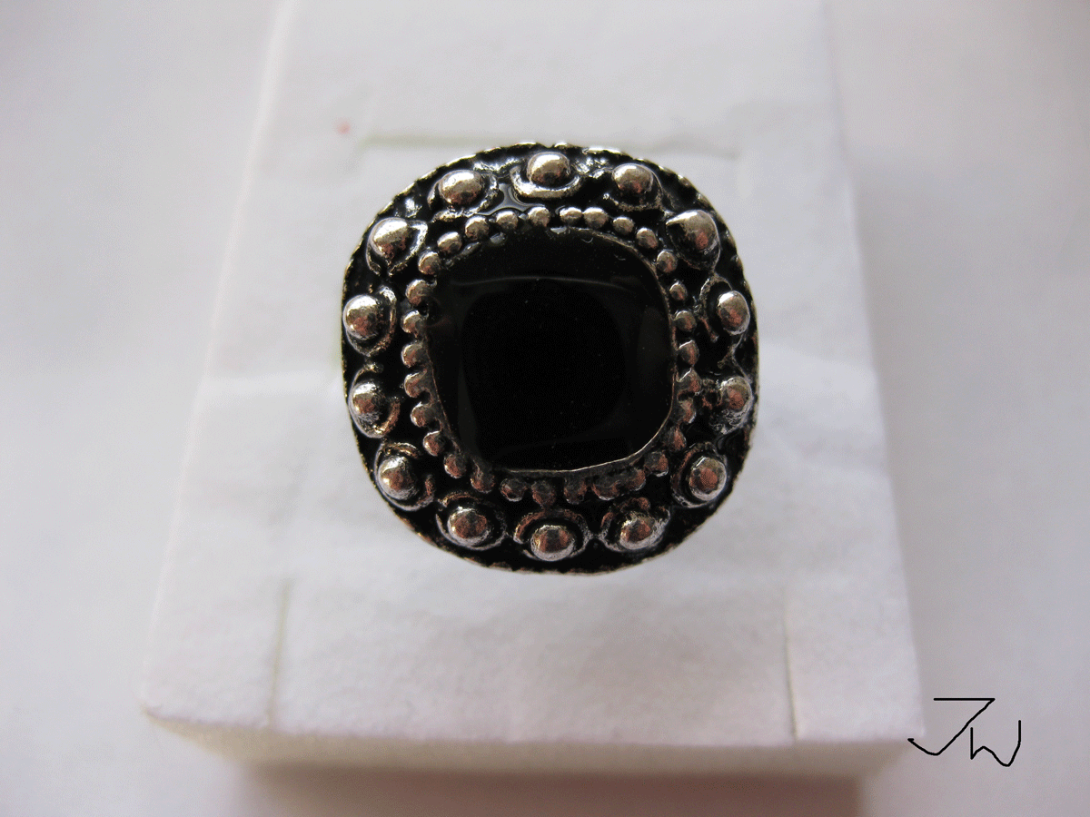 Jewelry Black CZ Tibetan Silver Adjustable Ring Size ONE SIZE - 1 Thumbnail
