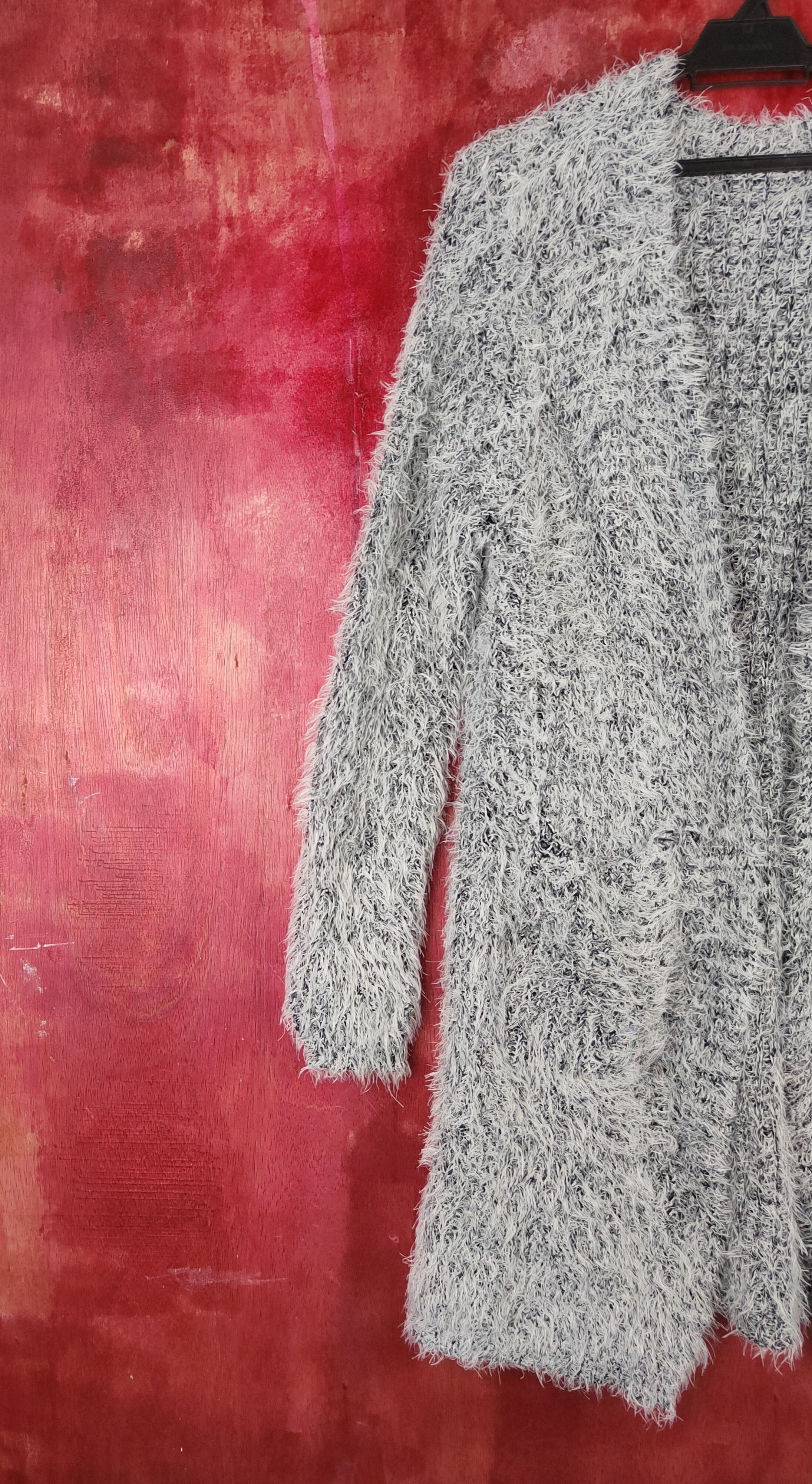 Homespun Knitwear Park Girl White/Black Shag Shaggy Fur Mohair Knitwear #S806 Size XL / US 12-14 / IT 48-50 - 3 Thumbnail