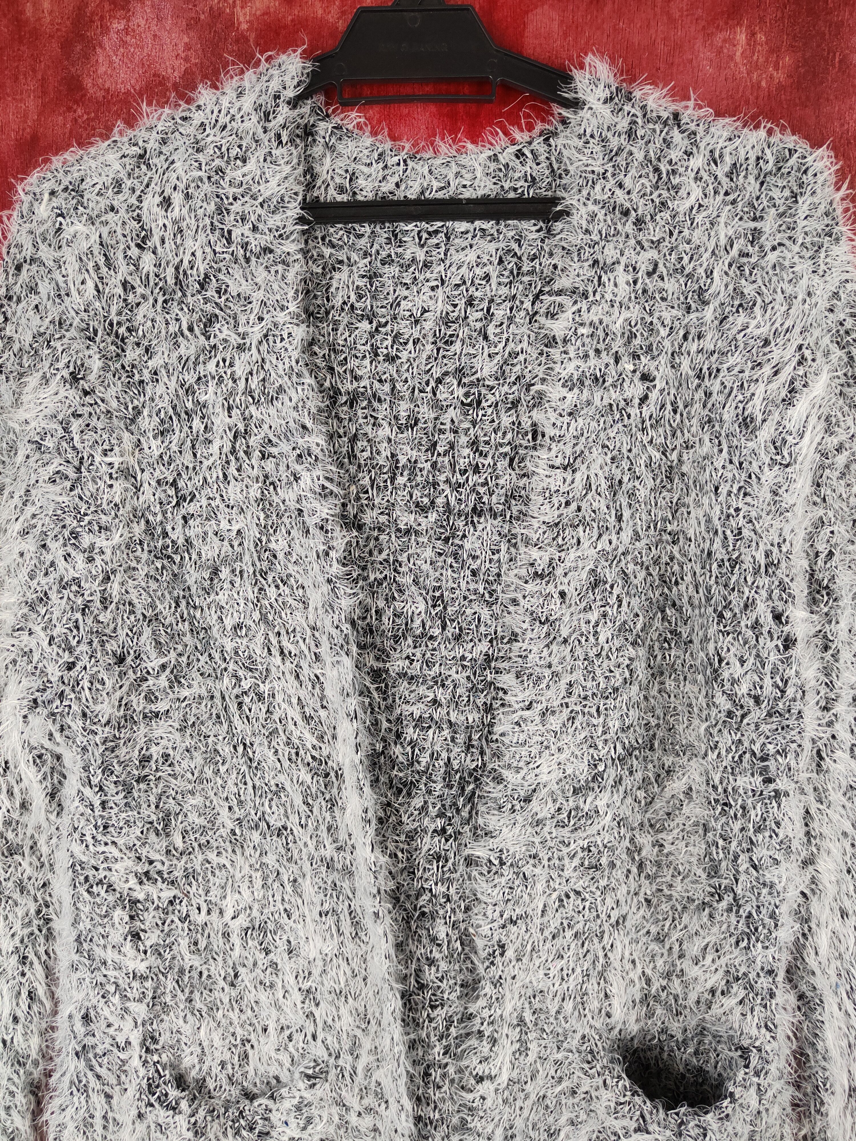 Homespun Knitwear Park Girl White/Black Shag Shaggy Fur Mohair Knitwear #S806 Size XL / US 12-14 / IT 48-50 - 2 Thumbnail
