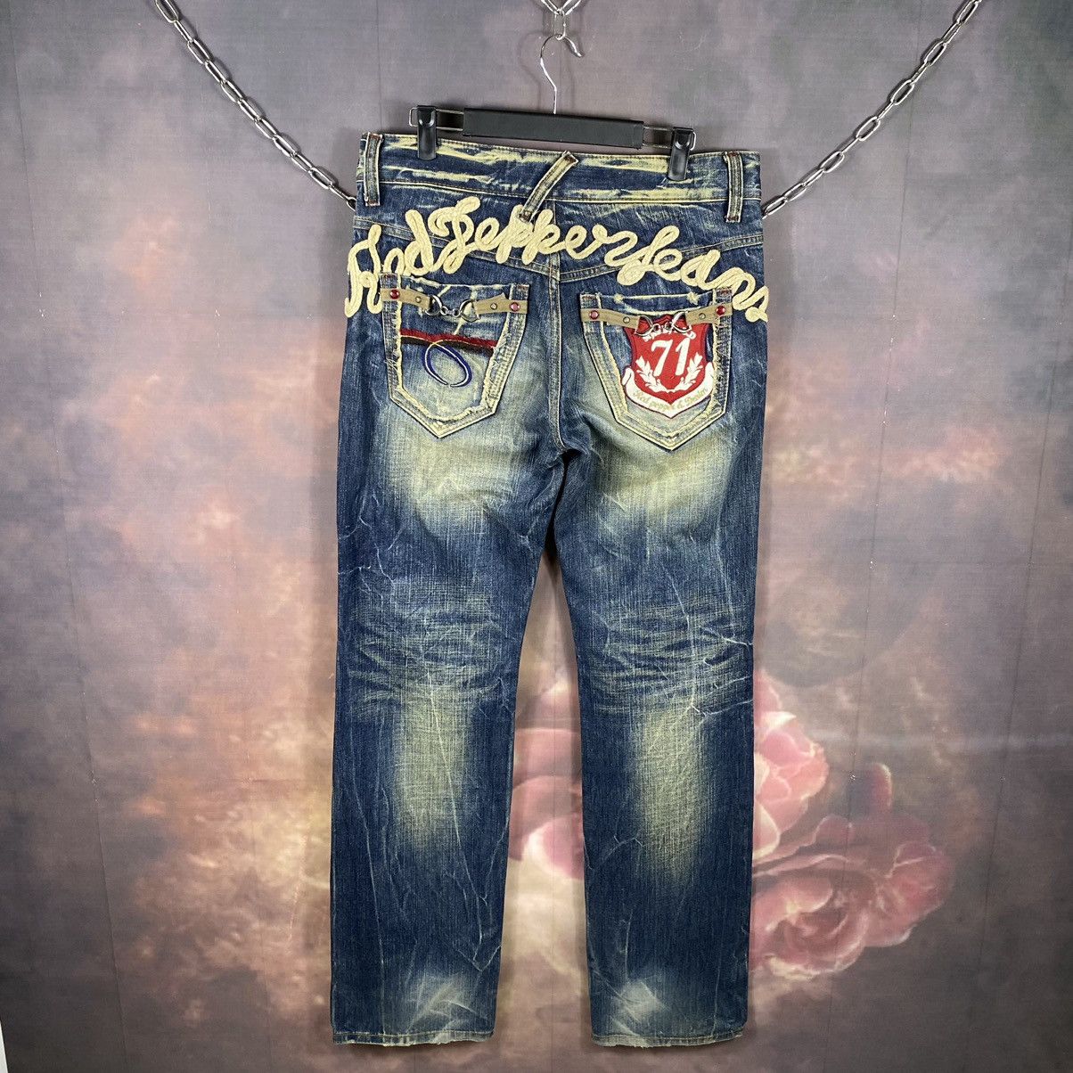 If Six Was Nine Vintage Red Papper Spell out Nice Design Denim Jeans Size US 33 - 2 Thumbnail