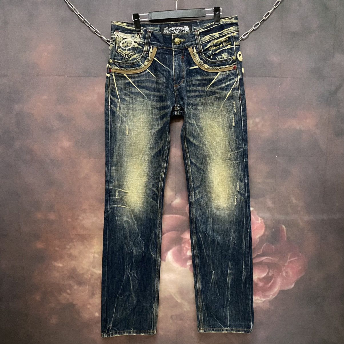 If Six Was Nine Vintage Red Papper Spell out Nice Design Denim Jeans Size US 33 - 1 Thumbnail