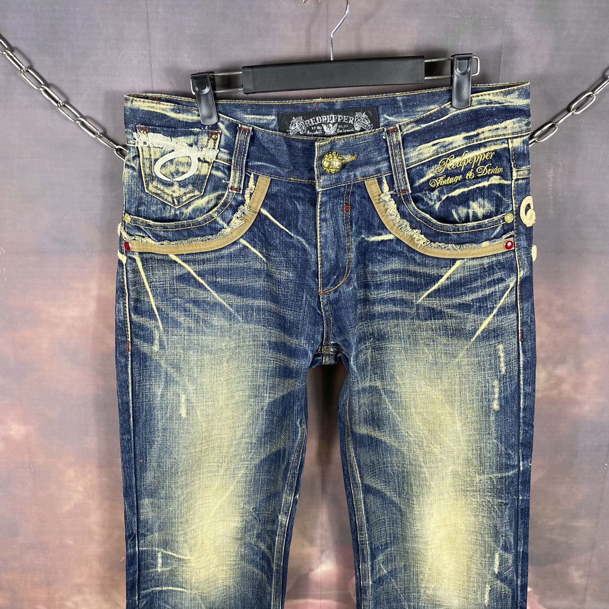 If Six Was Nine Vintage Red Papper Spell out Nice Design Denim Jeans Size US 33 - 3 Thumbnail