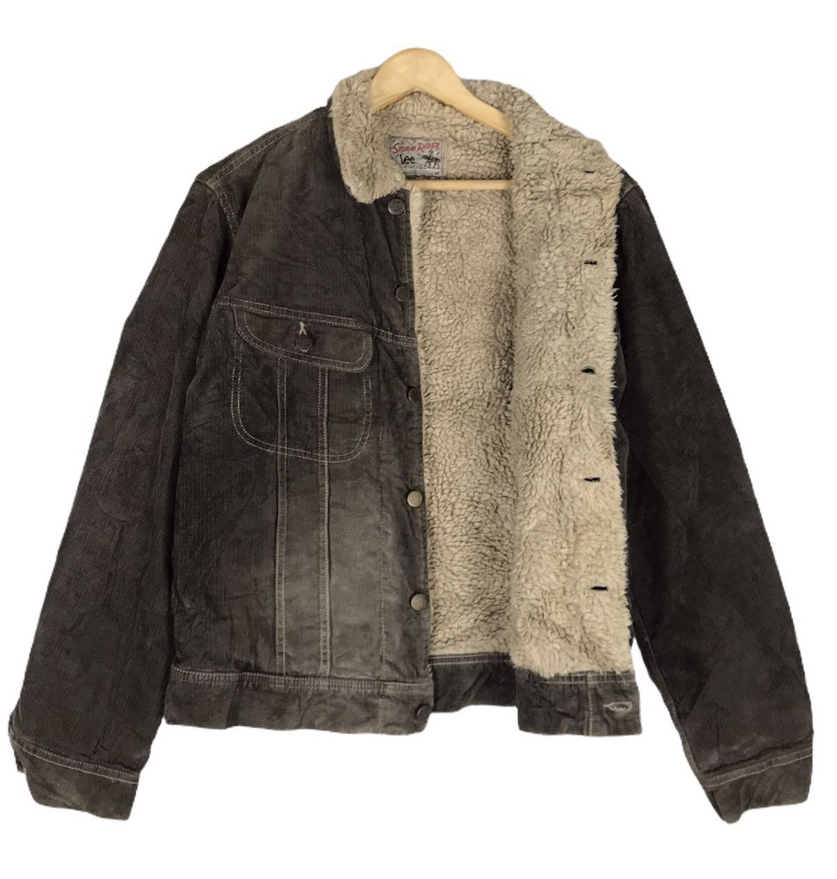 Image of Lee x Storm Rider Sherpa Corduroy Western Trucker Jacket in Grey, Men's (Size Small)