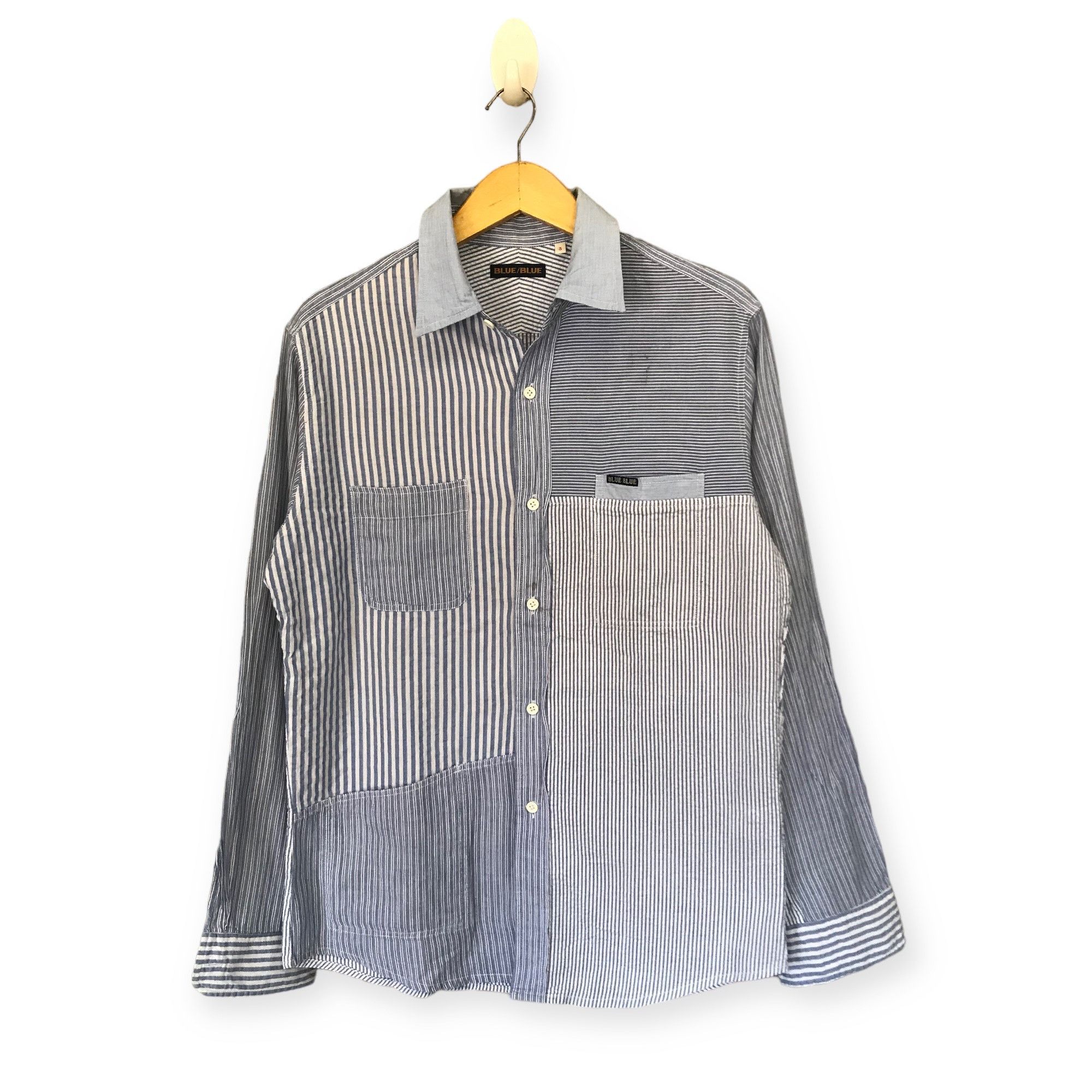 Japanese Brand blue Blue japan patchwork shirt