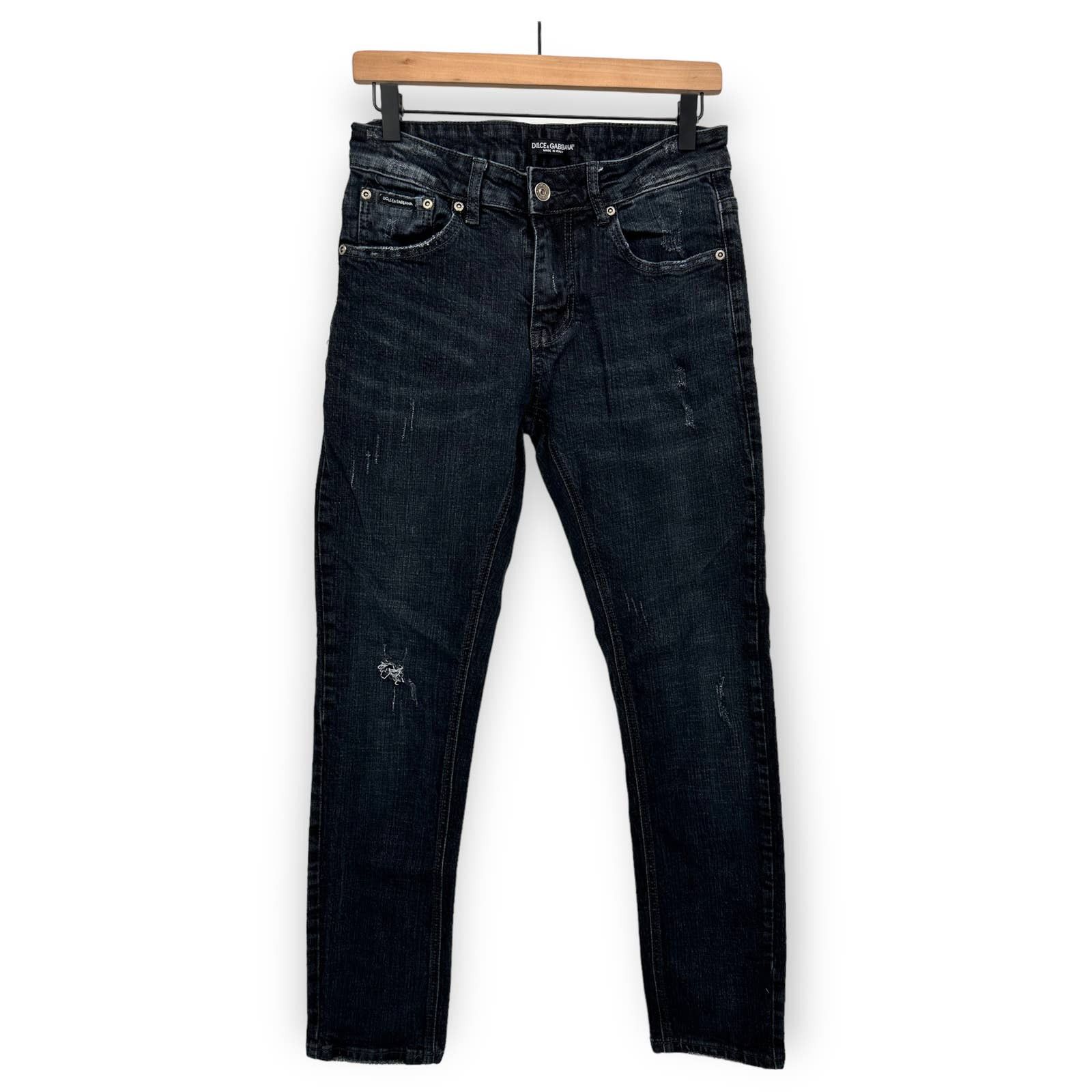 Dolce & Gabbana Black Washed Slim Straight Distressed Jeans