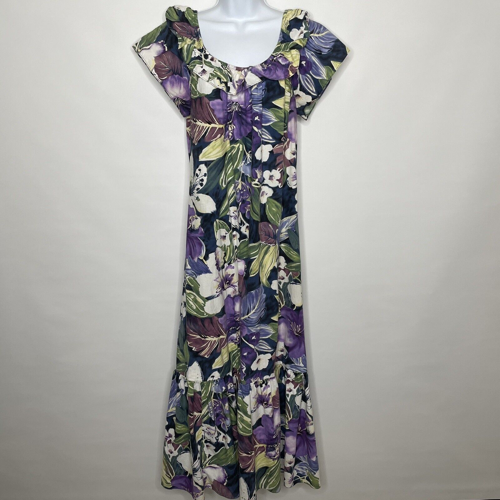 Hilo Hattie Vintage 2000s Blue Purple Floral Ruffled Hawaiian Midi ...