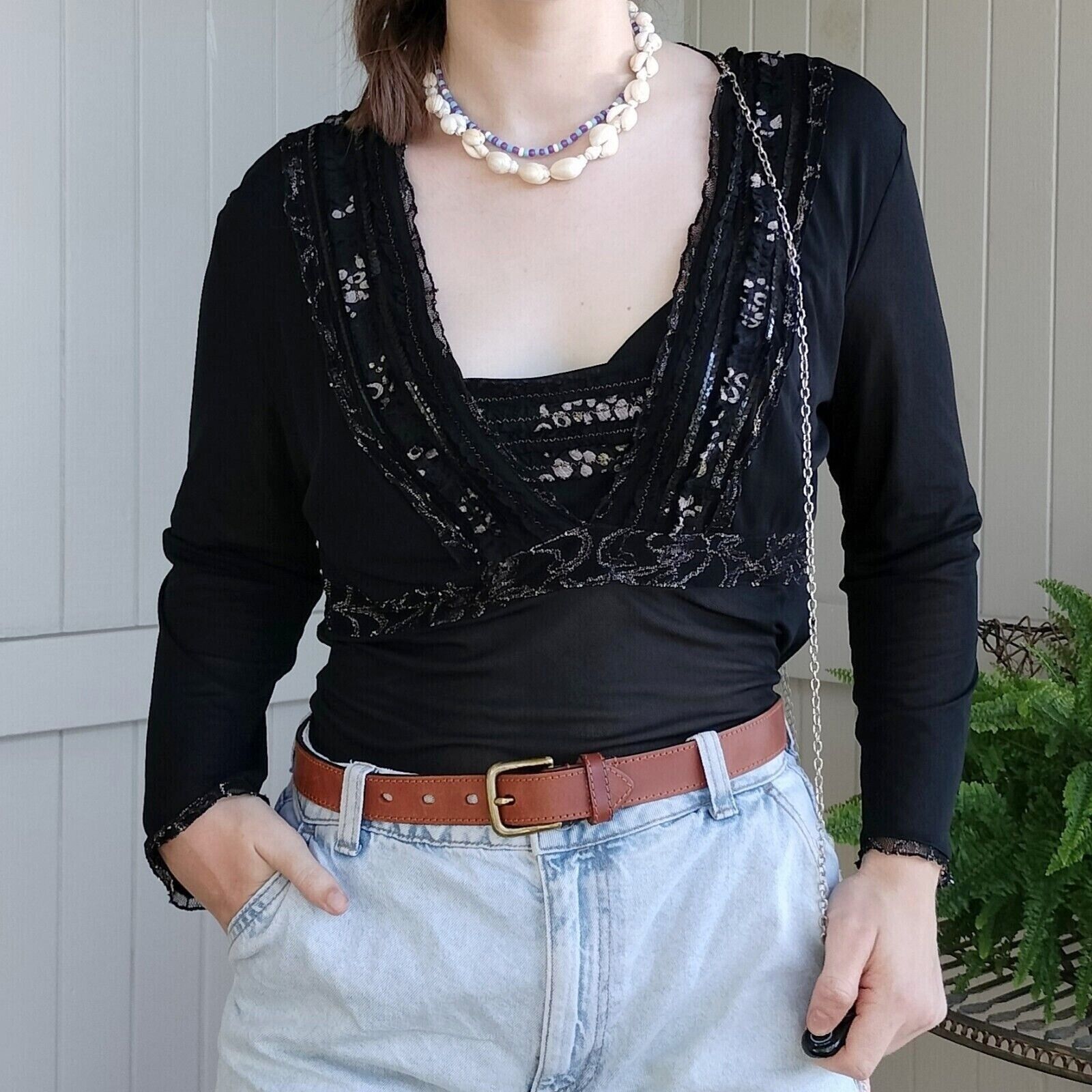 Designer Vintage 90s Y2K Anthea Crawford Top Mesh Embellished Goth Size XL / US 12-14 / IT 48-50 - 1 Thumbnail