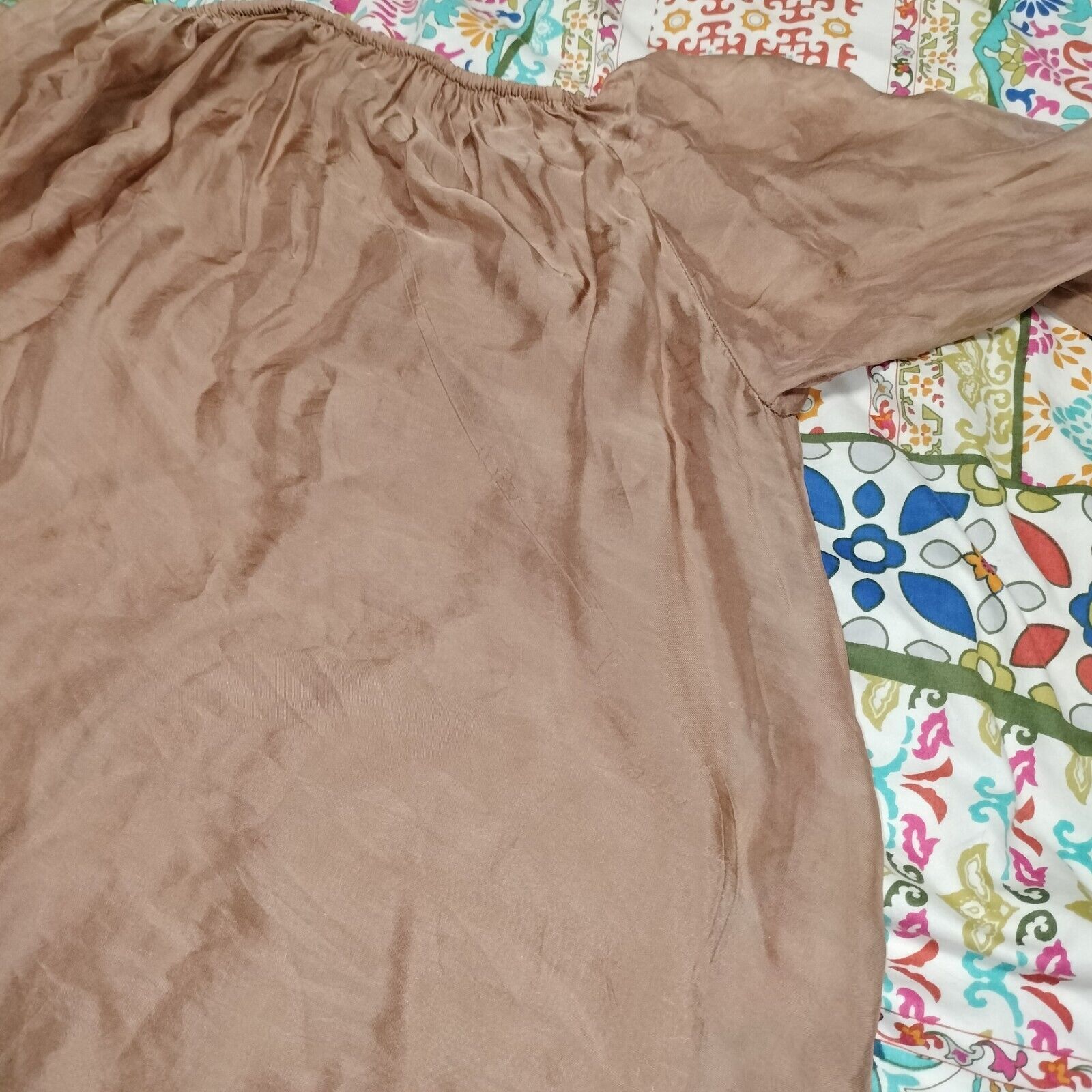 Designer Imagine Italy Top Blouse Mocha Off Shoulder Silk Overlay Size ONE SIZE - 9 Thumbnail