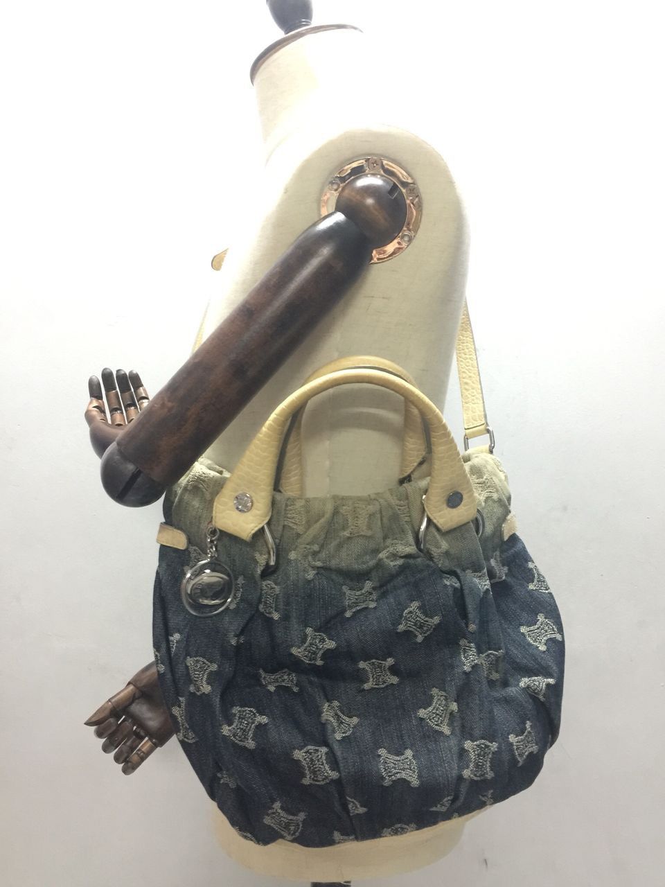 Celine Celine Blue Macadam Denim And Croc Embossed Leather Tote Size ONE SIZE - 8 Thumbnail