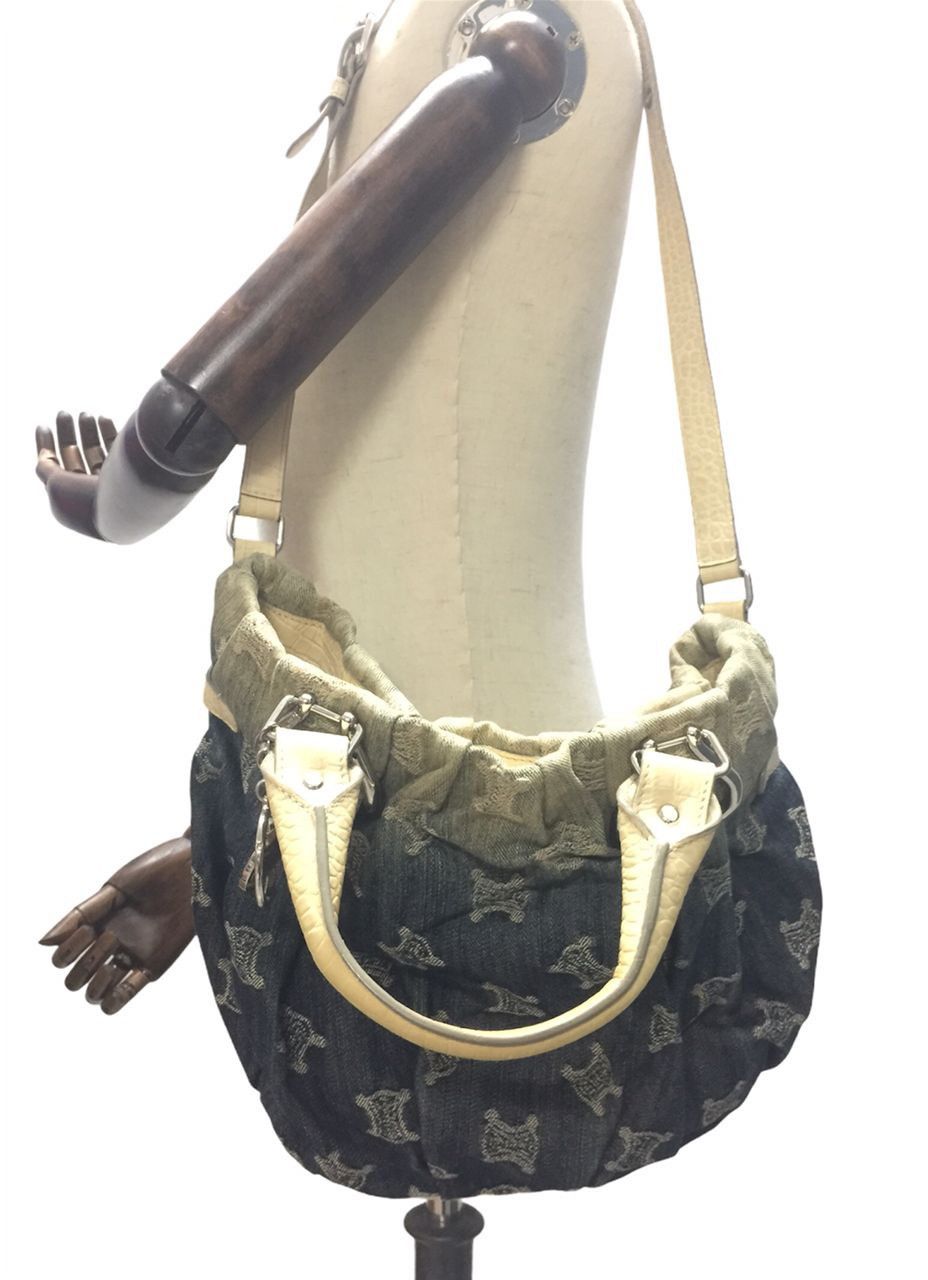 Celine Celine Blue Macadam Denim And Croc Embossed Leather Tote Size ONE SIZE - 5 Thumbnail